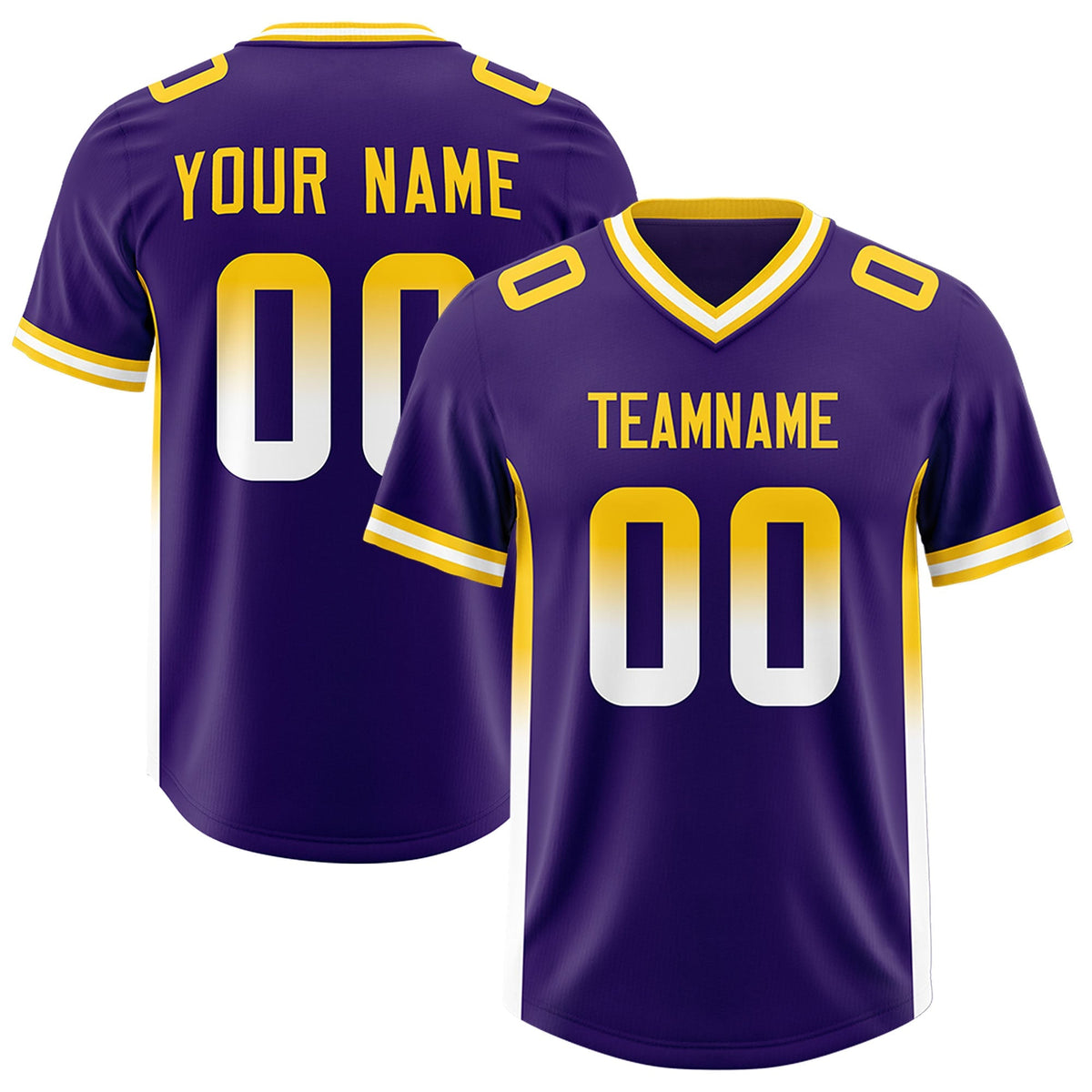 Custom Purple Gold Sides Gradient Fashion Personalized Team American Football Jersey
