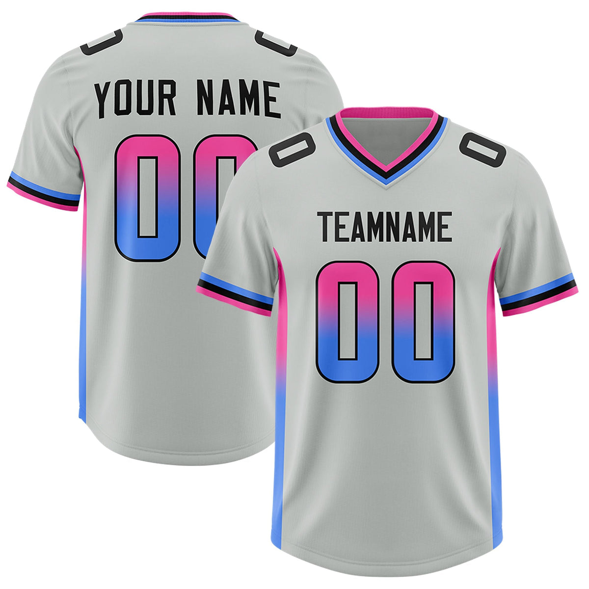 Custom Gray Pink and Powder Blue Sides Gradient Fashion Personalized Team American Football Jersey