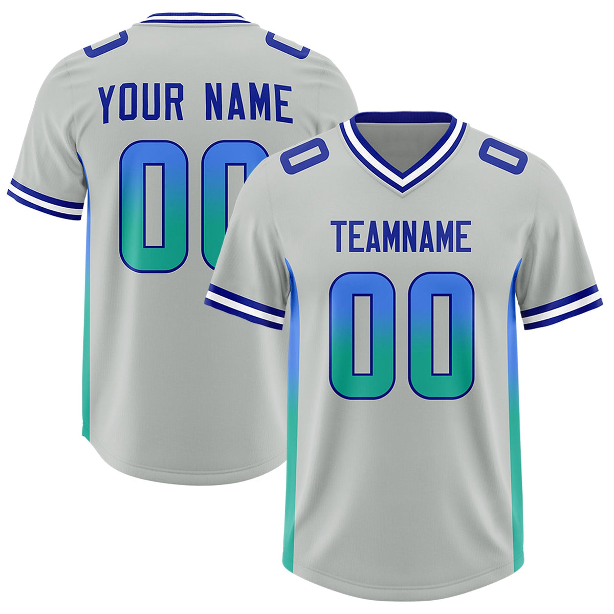 Custom Gray Powder Blue and Bright Green Sides Gradient Fashion Personalized Team American Football Jersey