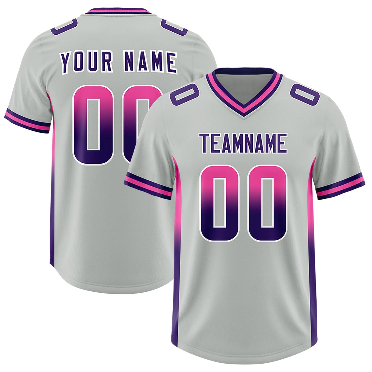 Custom Gray Pink and Purple Sides Gradient Fashion Personalized Team American Football Jersey