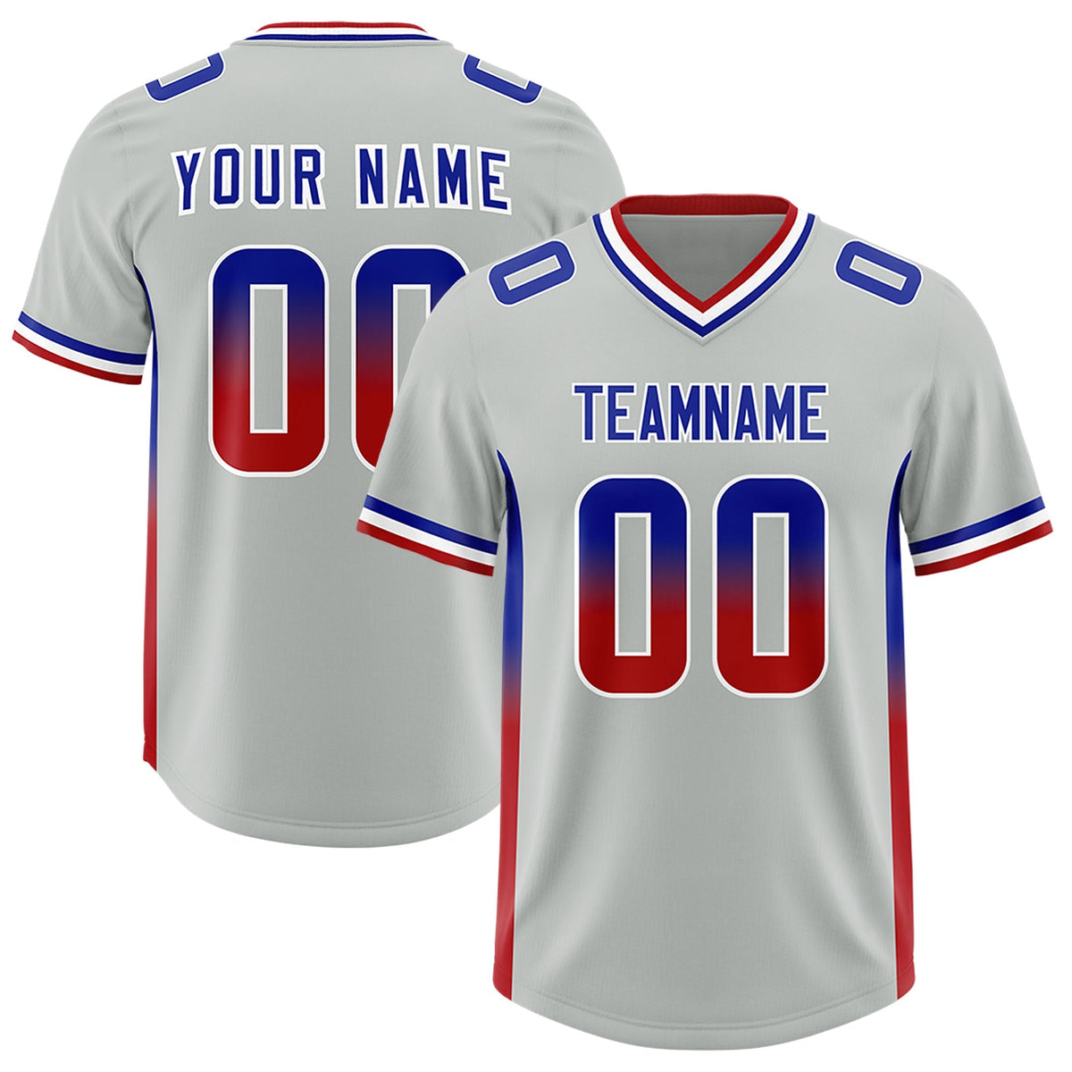 Custom Gray Royal and Red Sides Gradient Fashion Personalized Team American Football Jersey