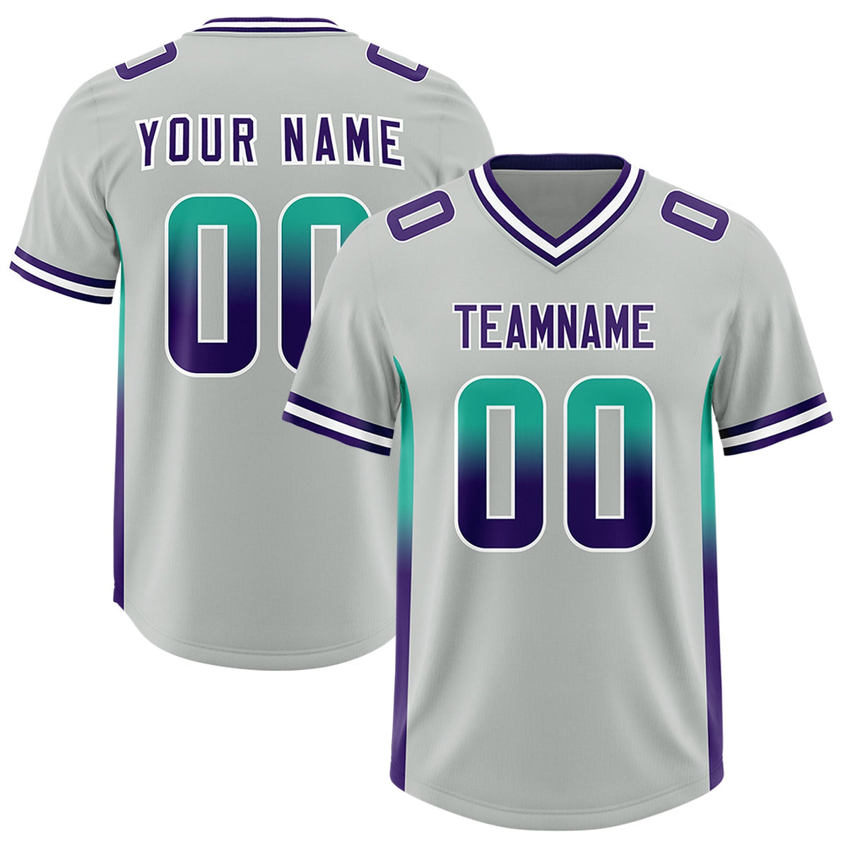 Custom Gray Bright Green and Purple Sides Gradient Fashion Personalized Team American Football Jersey