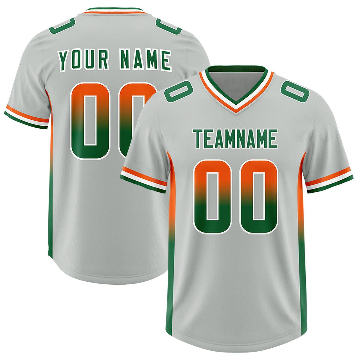 Custom Gray Orange and Kelly Green Sides Gradient Fashion Personalized Team American Football Jersey