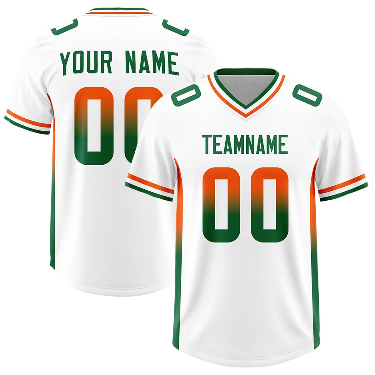 Custom White Orange and Kelly Green Sides Gradient Fashion Personalized Team American Football Jersey