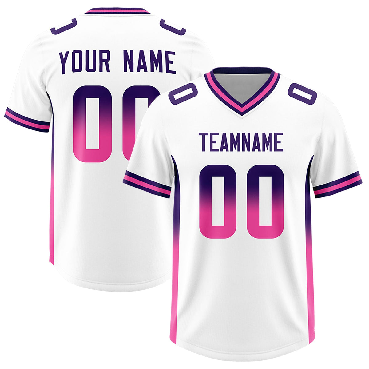 Custom White Purple and Pink Sides Gradient Fashion Personalized Team American Football Jersey