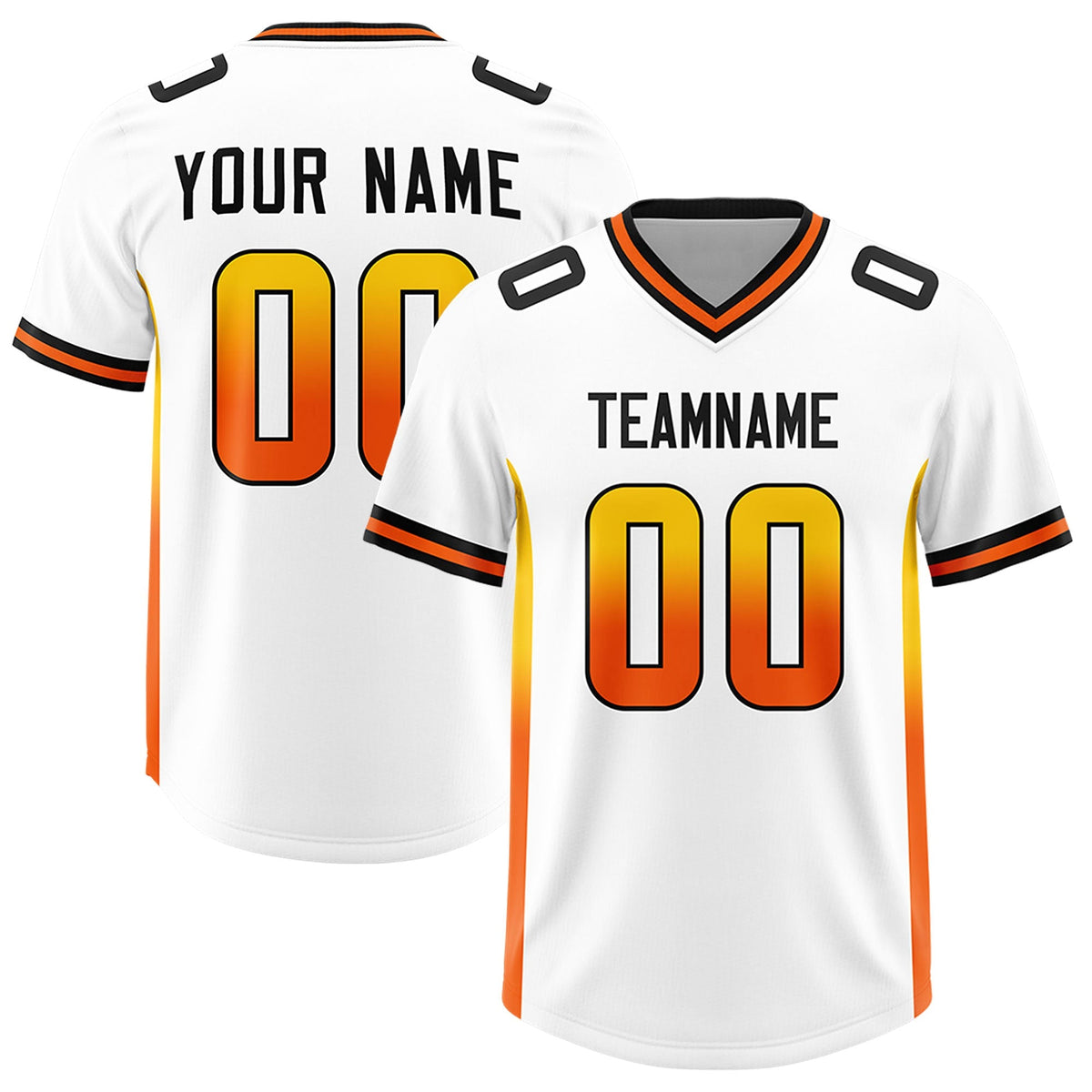 Custom White Gold Sides Gradient Fashion Personalized Team American Football Jersey