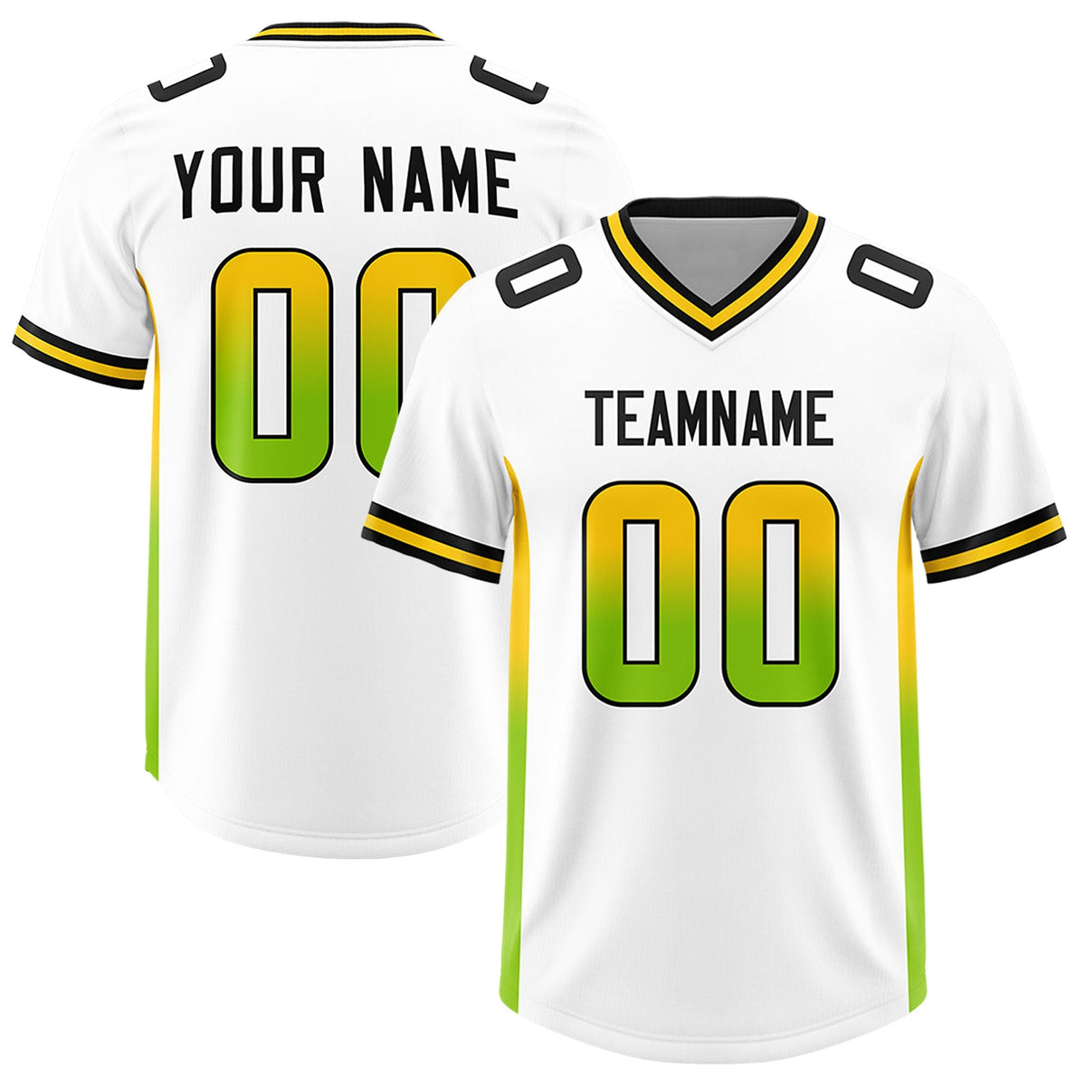 Custom White Gold Sides Gradient Fashion Personalized Team American Football Jersey