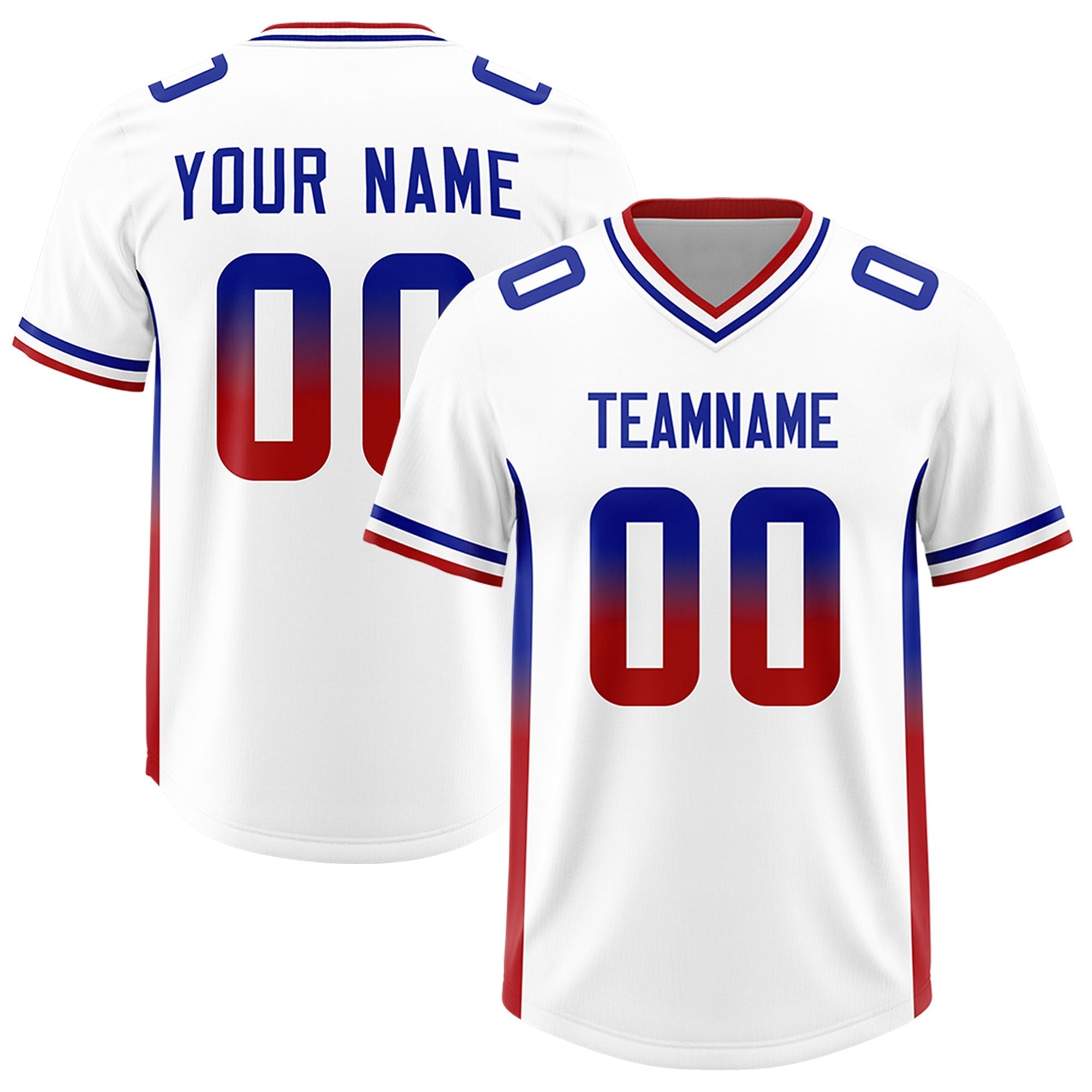 Custom White Royal and Red Sides Gradient Fashion Personalized Team American Football Jersey