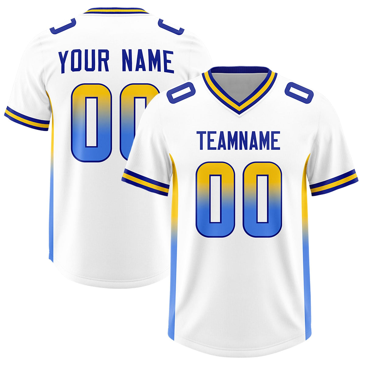 Custom White Gold Sides Gradient Fashion Personalized Team American Football Jersey