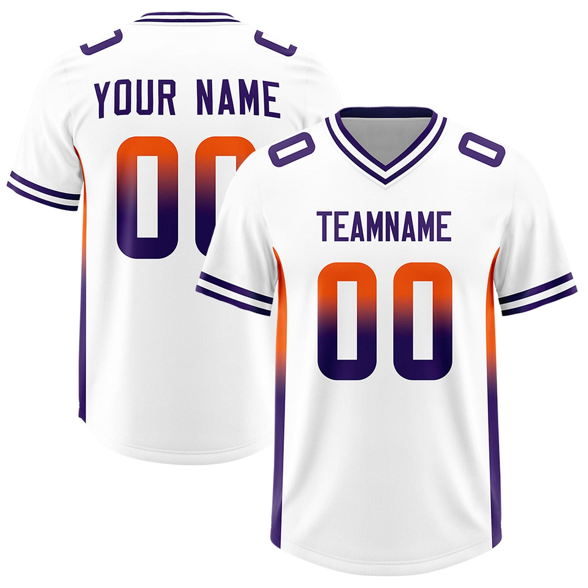 Custom White Orange and Purple Sides Gradient Fashion Personalized Team American Football Jersey