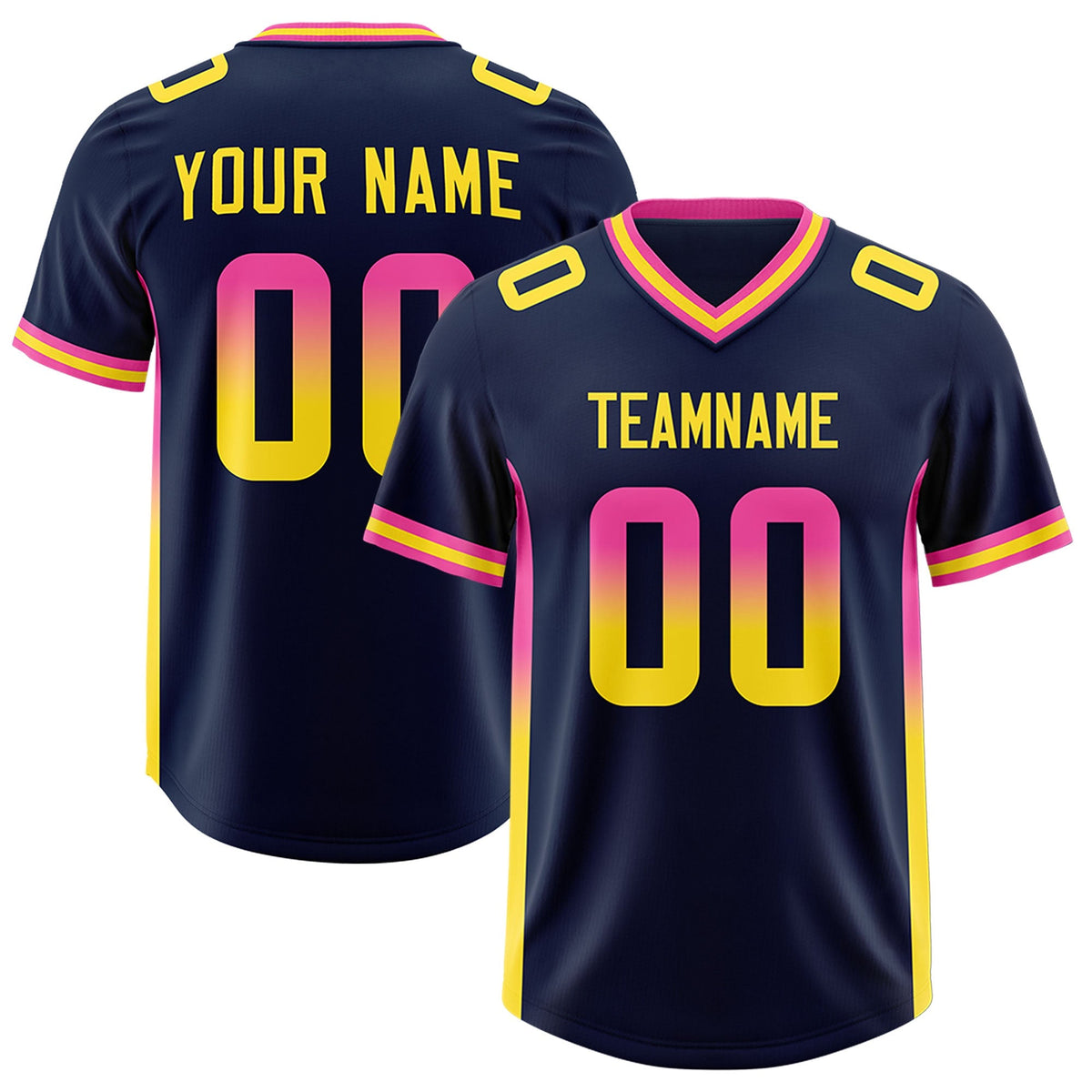 Custom Navy Pink and Gold Sides Gradient Fashion Personalized Team American Football Jersey