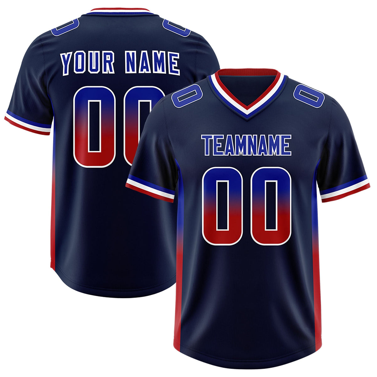 Custom Navy Royal and Red Sides Gradient Fashion Personalized Team American Football Jersey