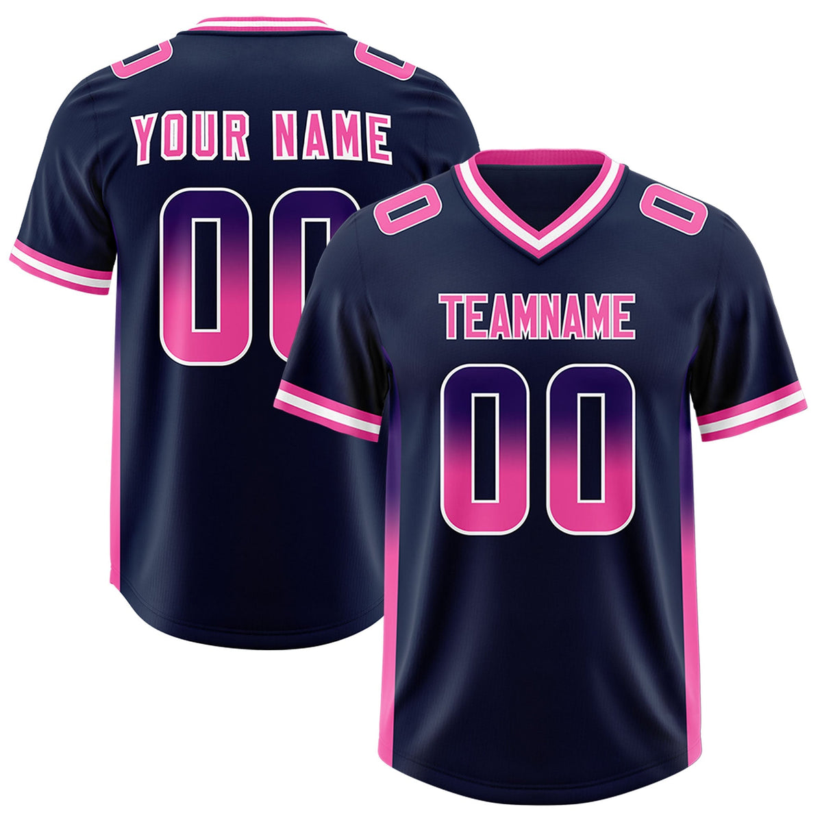Custom Navy Purple and Pink Sides Gradient Fashion Personalized Team American Football Jersey