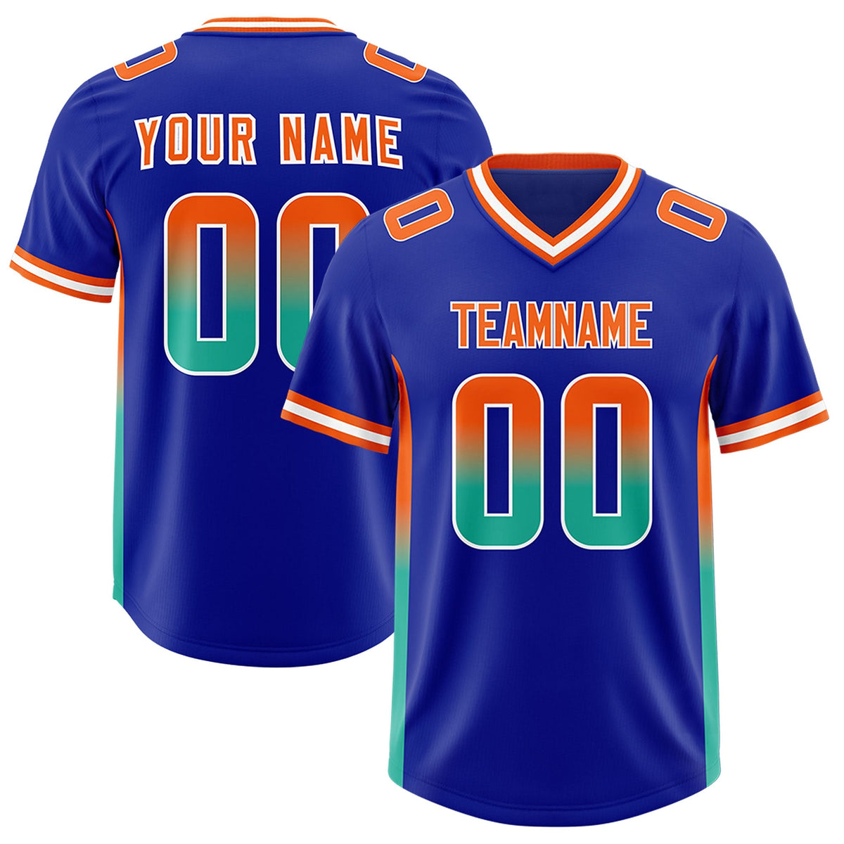 Custom Royal Orange and Bright Green Sides Gradient Fashion Personalized Team American Football Jersey