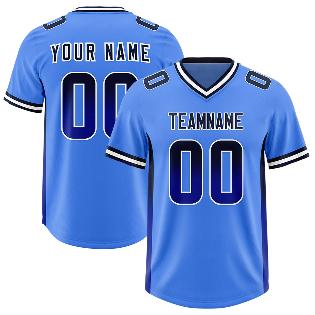 Custom Powder Blue Navy and Royal Sides Gradient Fashion Personalized Team American Football Jersey