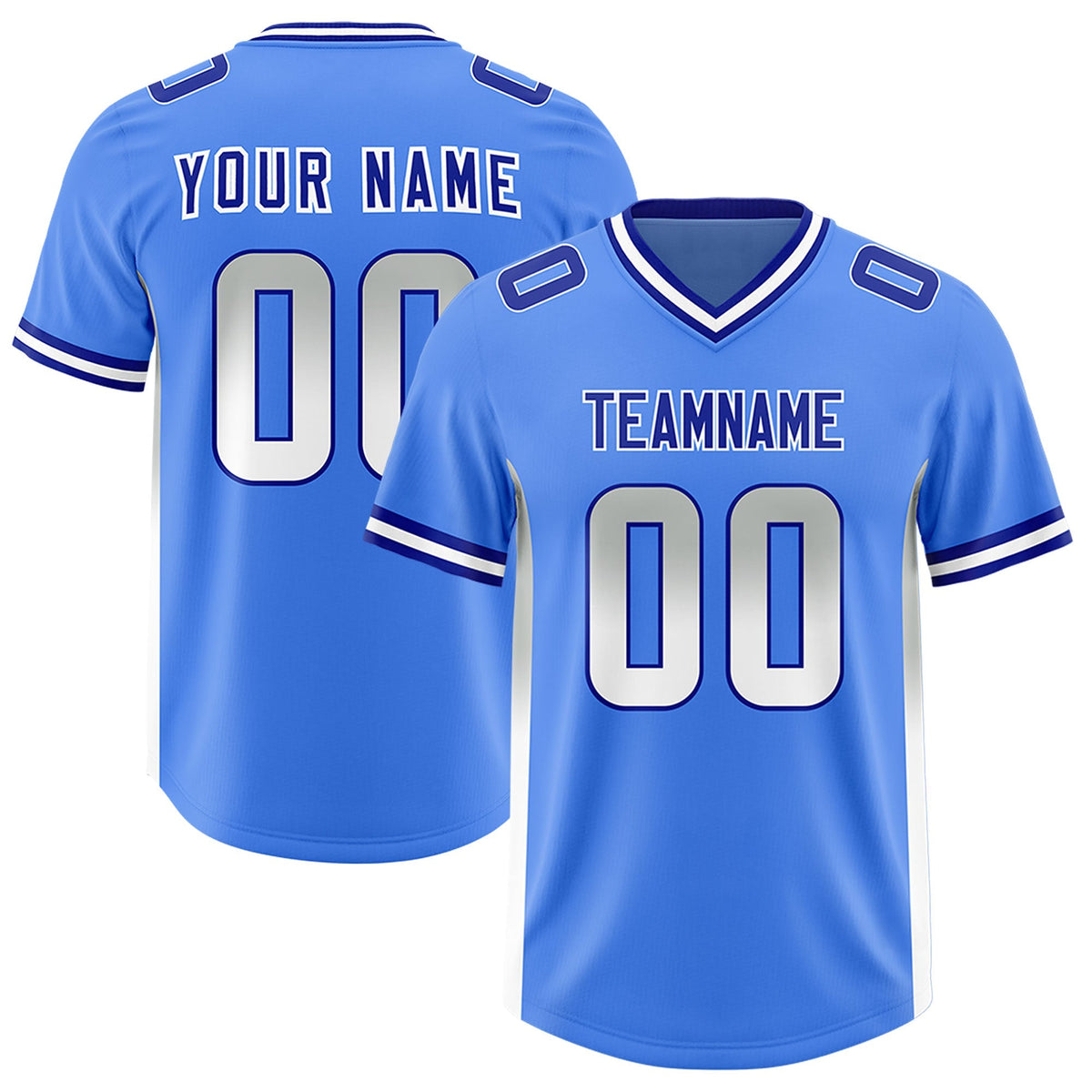 Custom Powder Blue Gray and White Sides Gradient Fashion Personalized Team American Football Jersey