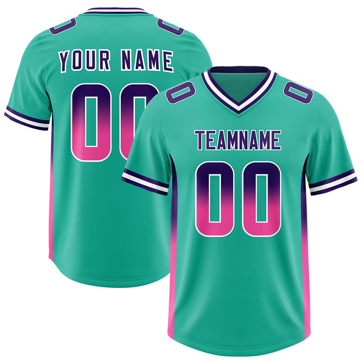 Custom Bright Green Purple and Pink Sides Gradient Fashion Personalized Team American Football Jersey