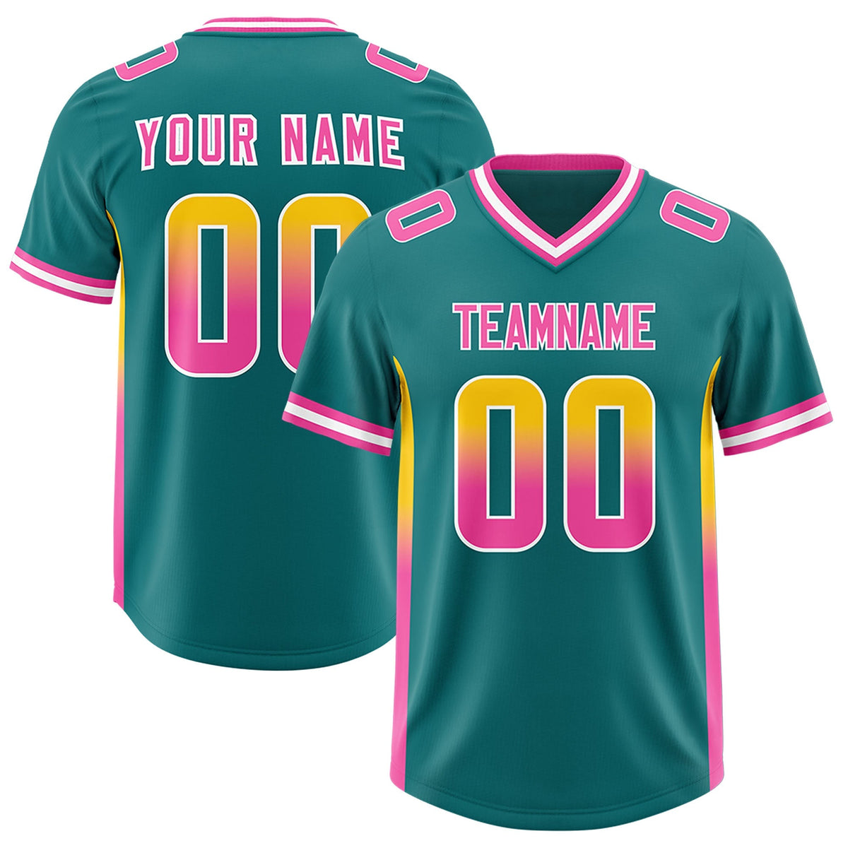 Custom Aqua Gold Sides Gradient Fashion Personalized Team American Football Jersey