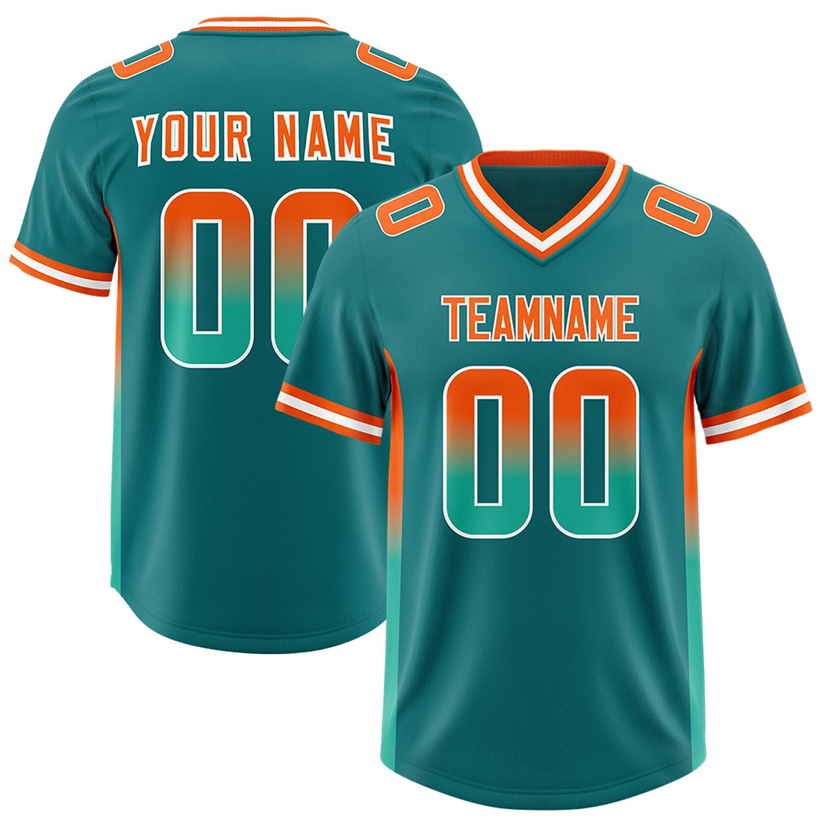 Custom Aqua Orange and Bright Green Sides Gradient Fashion Personalized Team American Football Jersey