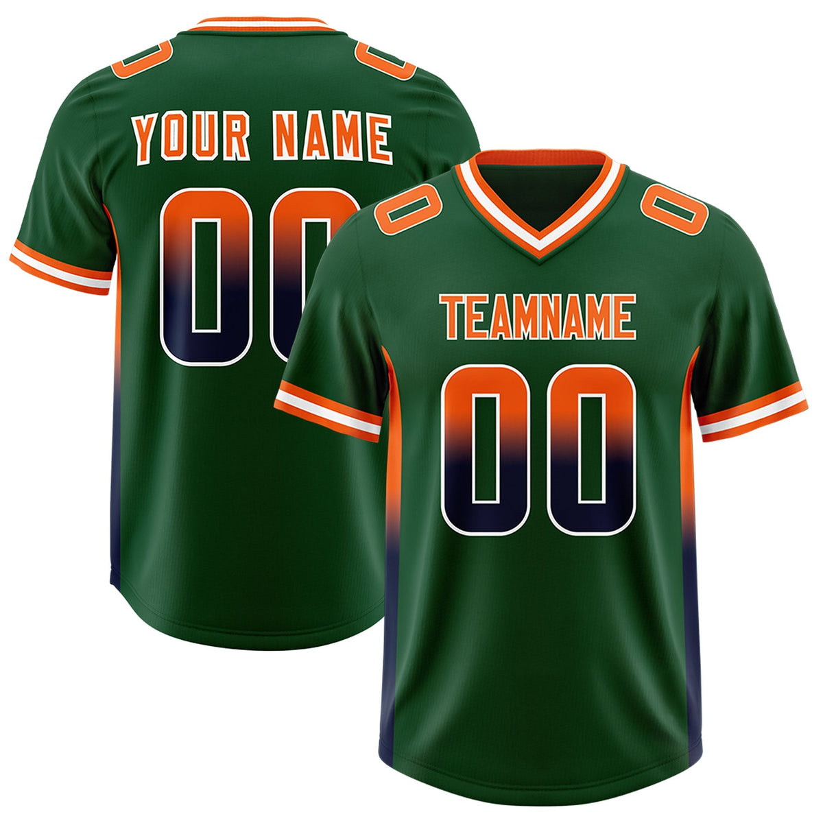 Custom Green Orange and Navy Sides Gradient Fashion Personalized Team American Football Jersey