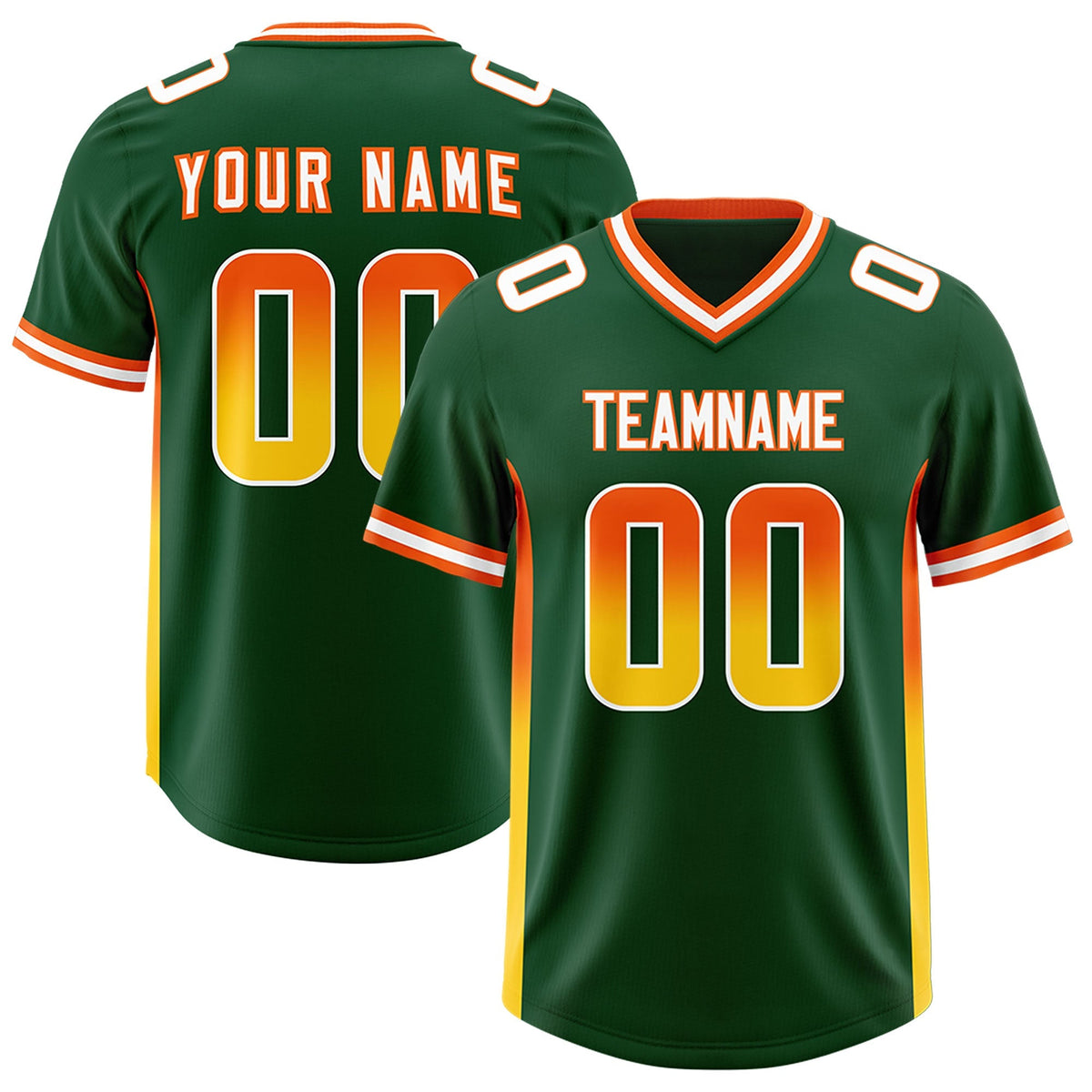 Custom Green Orange and Gold Sides Gradient Fashion Personalized Team American Football Jersey