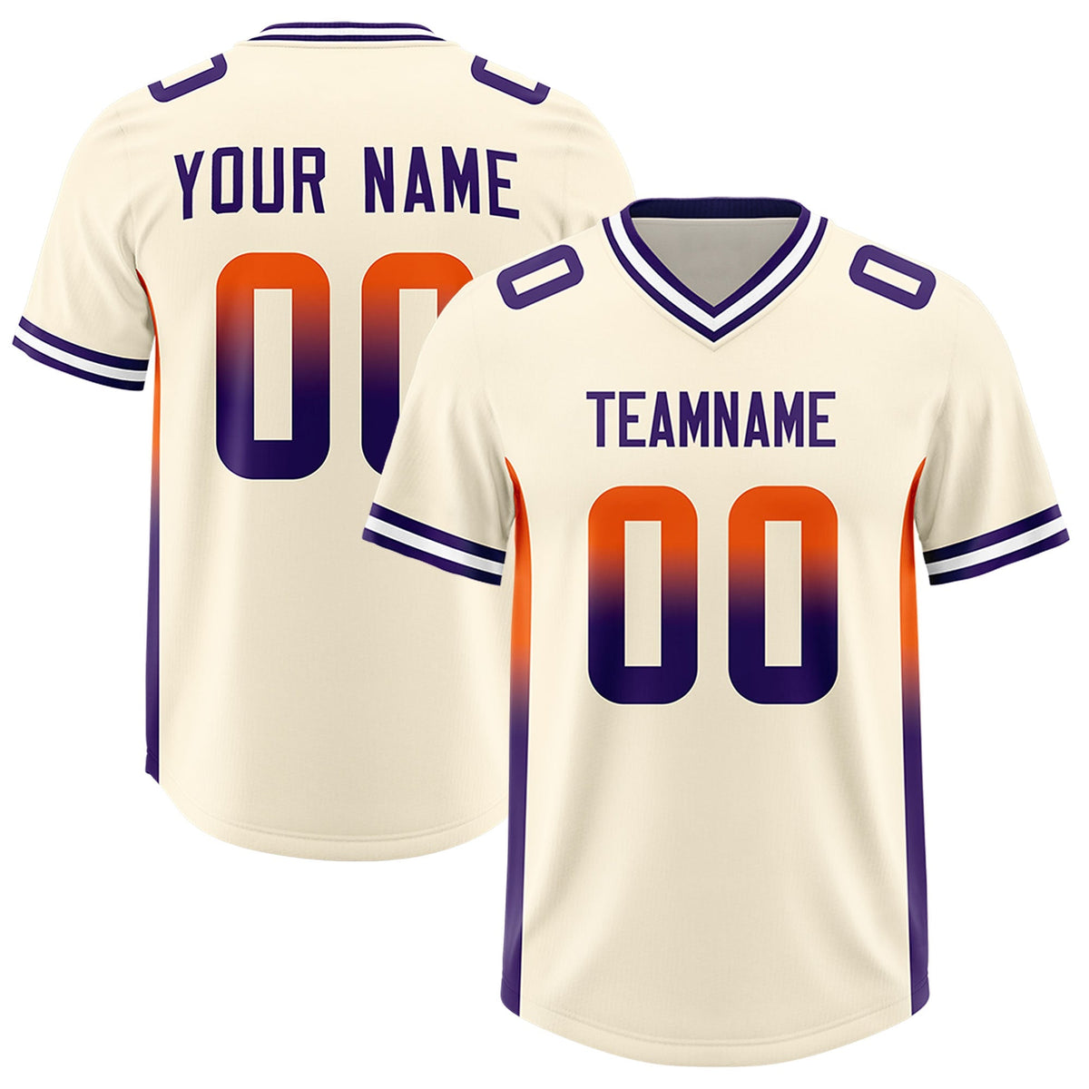 Custom Cream Orange and Purple Sides Gradient Fashion Personalized Team American Football Jersey