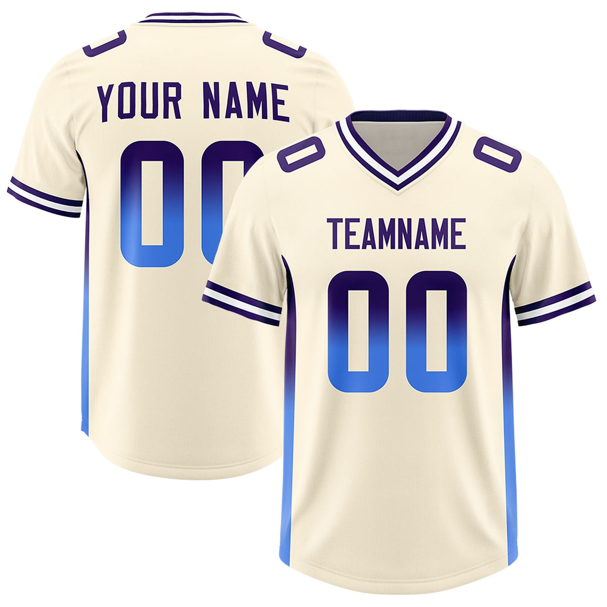 Custom Cream Purple and Powder Blue Sides Gradient Fashion Personalized Team American Football Jersey