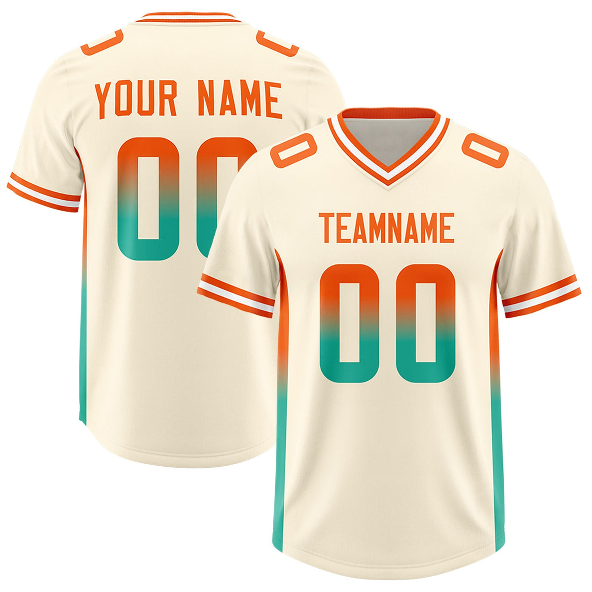 Custom Cream Orange and Bright Green Sides Gradient Fashion Personalized Team American Football Jersey