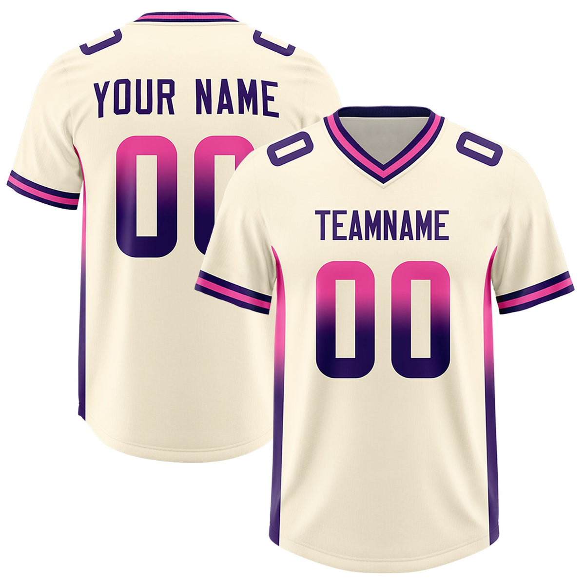Custom Cream Pink and Purple Sides Gradient Fashion Personalized Team American Football Jersey