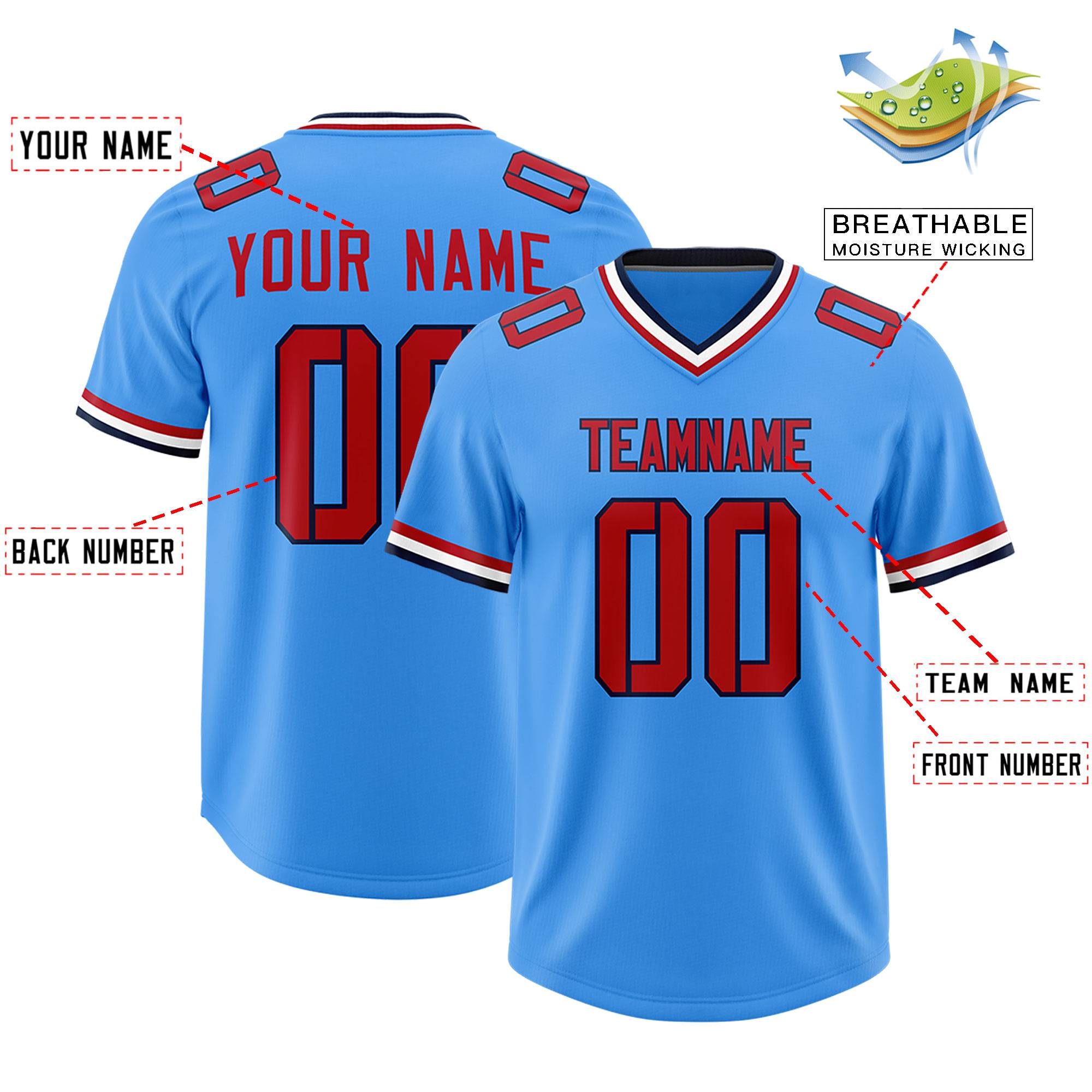 Custom Powder Blue Classic Style American American Football Jerseys