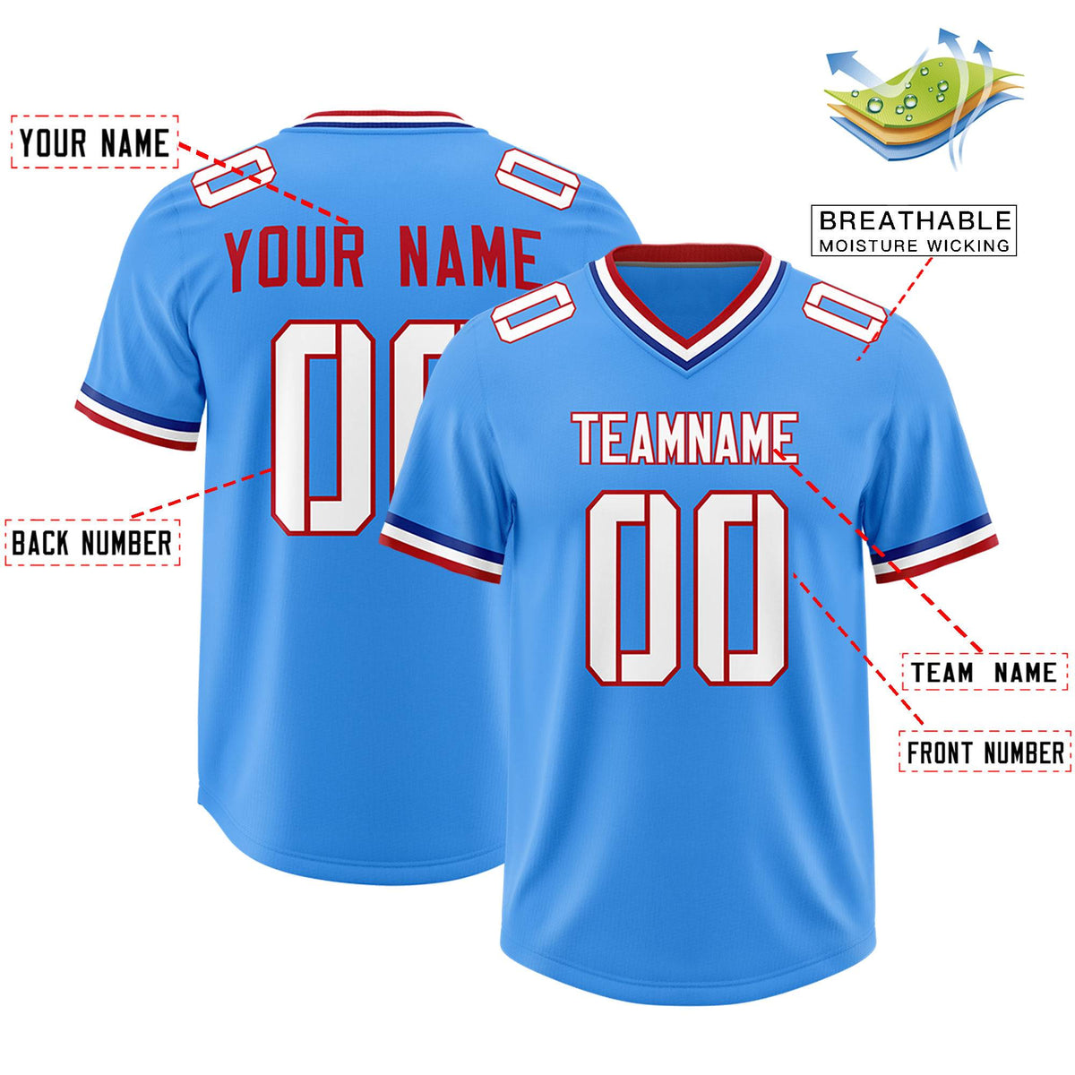 Custom Powder Blue Classic Style American American Football Jerseys