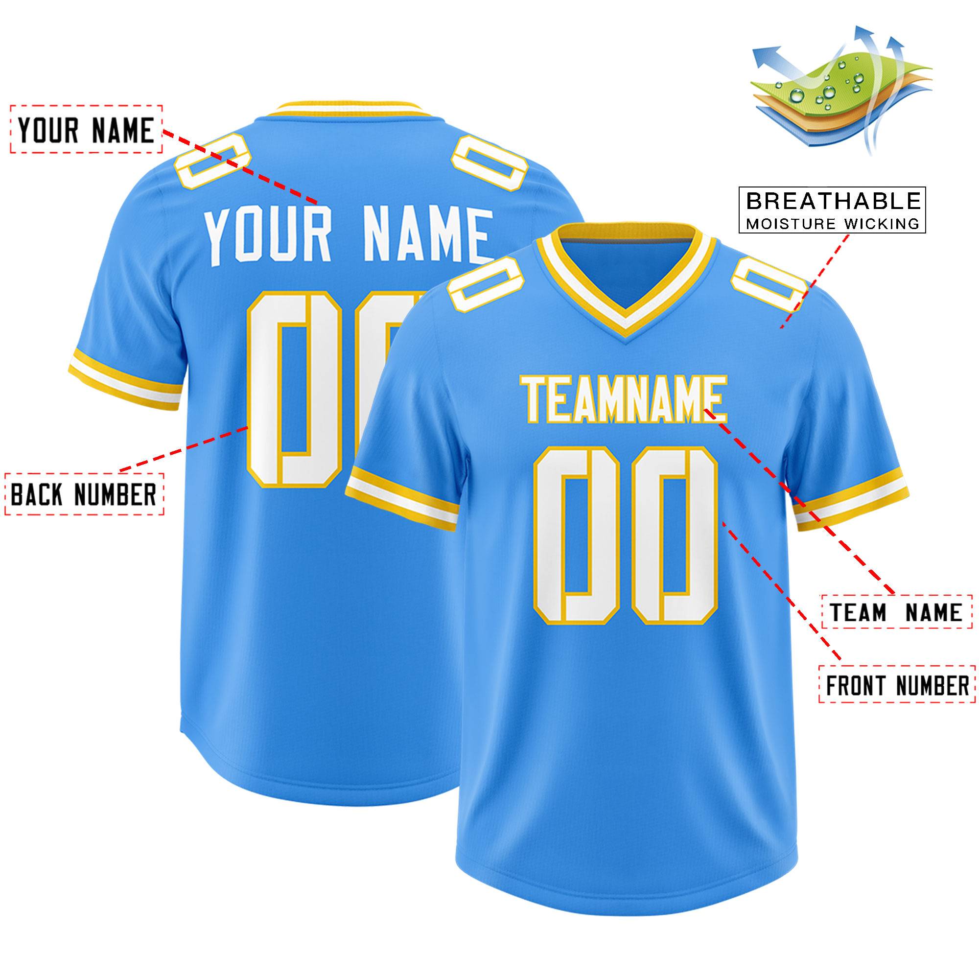 Custom Powder Blue Classic Style American American Football Jerseys