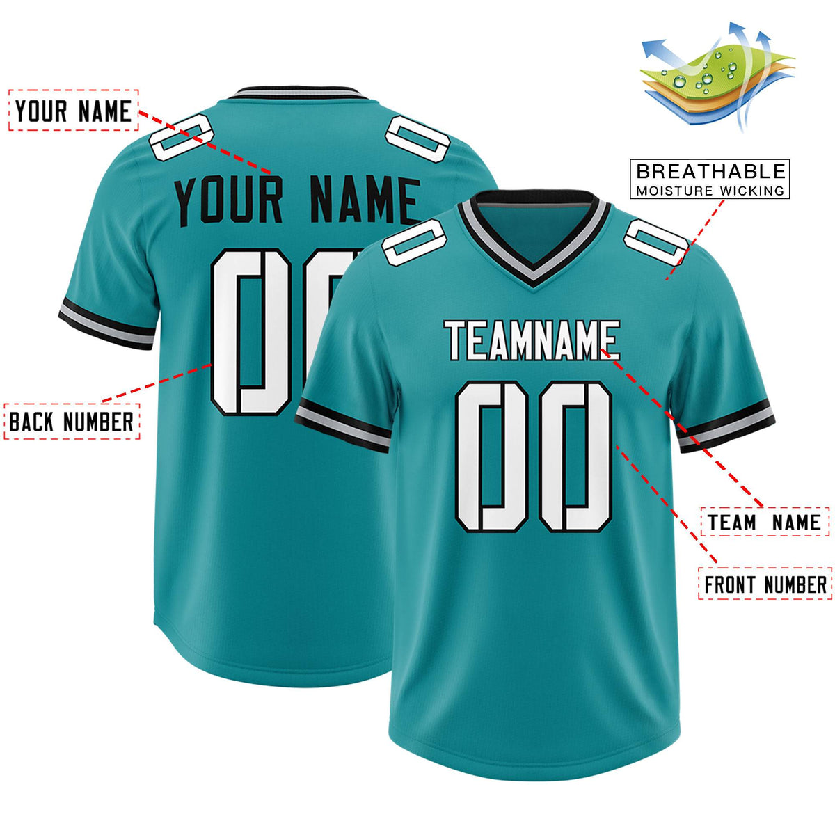 Custom Aqua Classic Style American American Football Jerseys