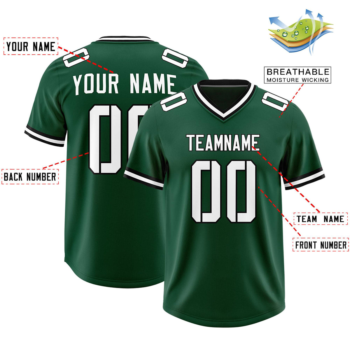 Custom Green Classic Style American American Football Jerseys