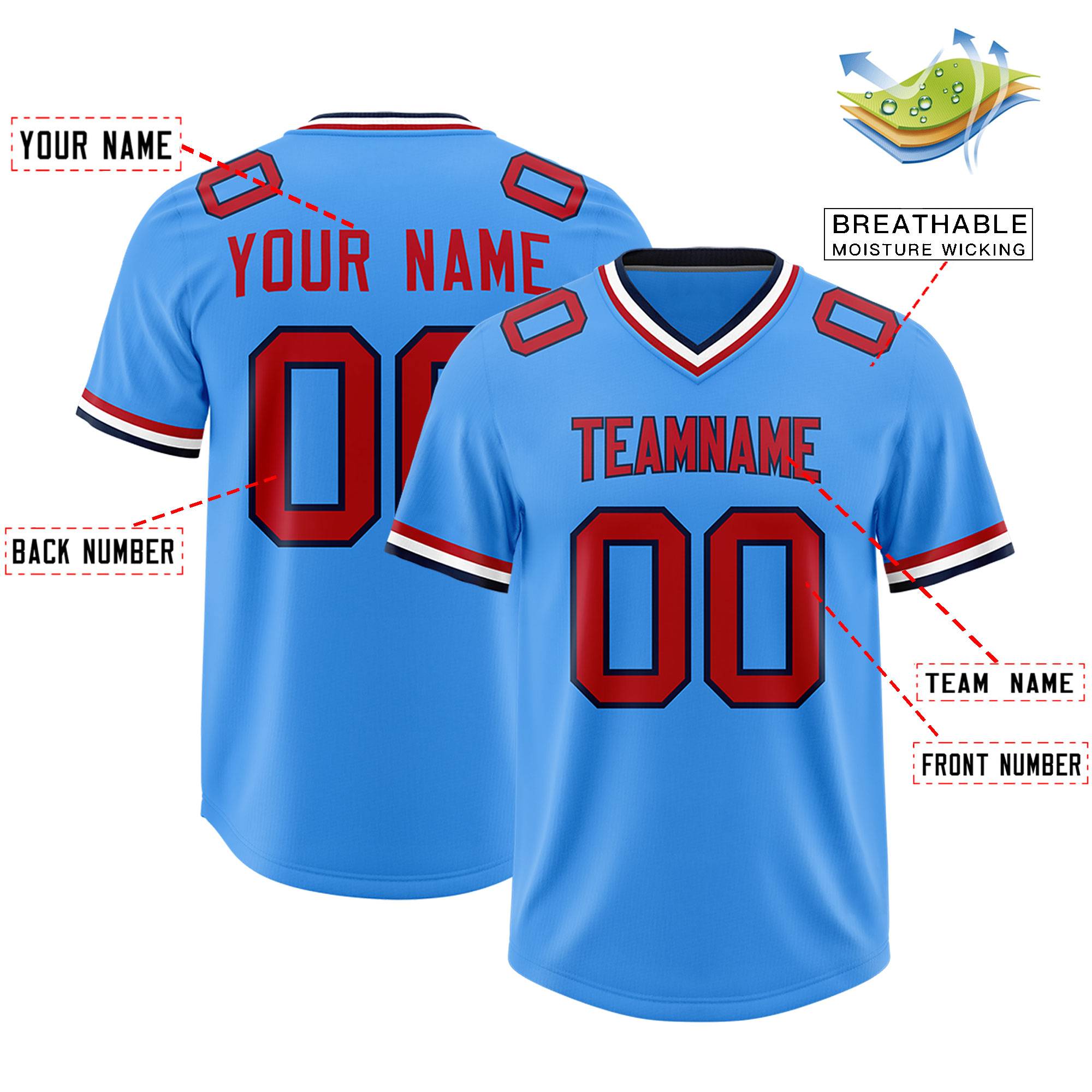 Custom Powder Blue Classic Style American American Football Jerseys