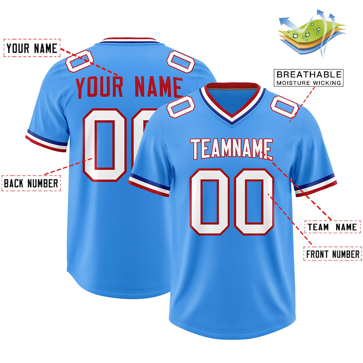 Custom Powder Blue Classic Style American American Football Jerseys