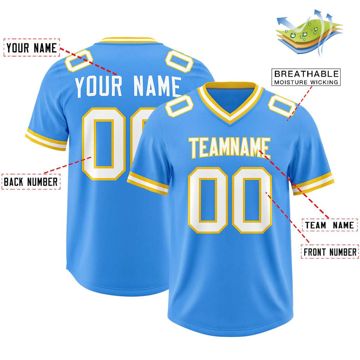 Custom Powder Blue Classic Style American American Football Jerseys