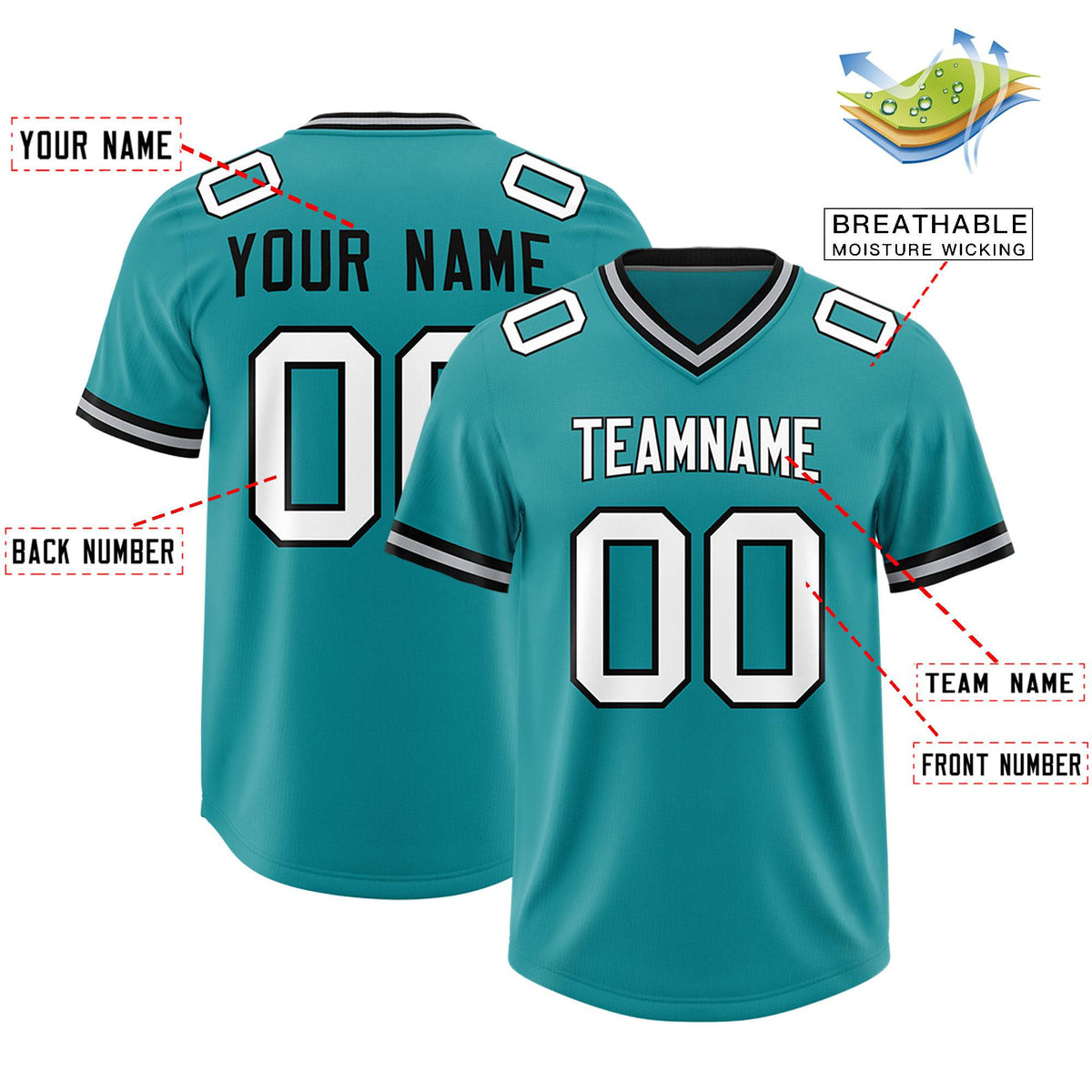 Custom Aqua Classic Style American American Football Jerseys