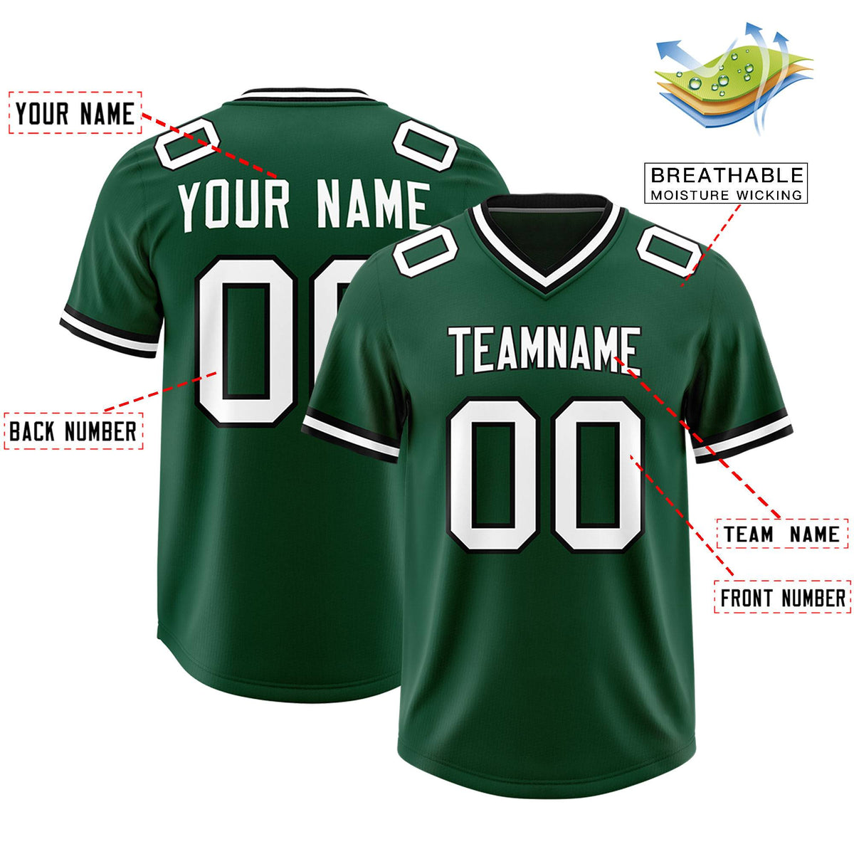 Custom Green Classic Style American American Football Jerseys