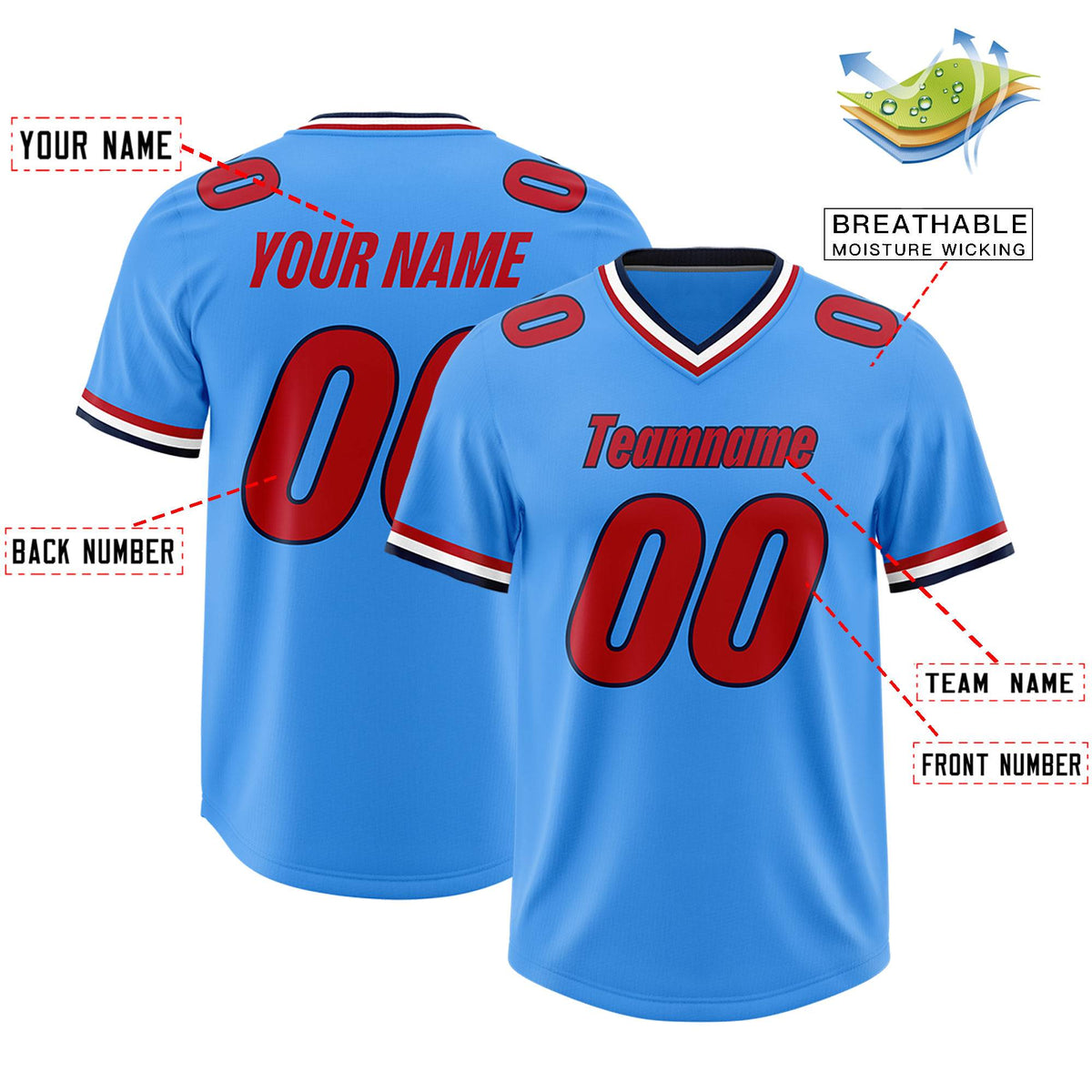Custom Powder Blue Classic Style American American Football Jerseys