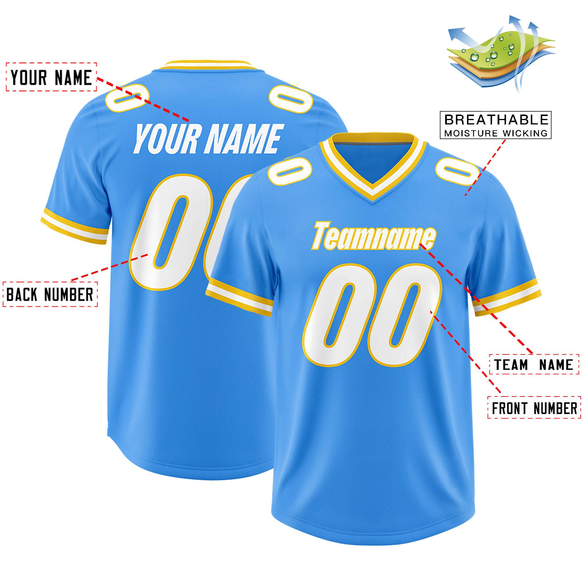 Custom Powder Blue Classic Style American American Football Jerseys