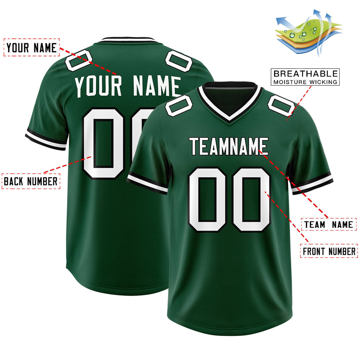 Custom Green Classic Style American American Football Jerseys