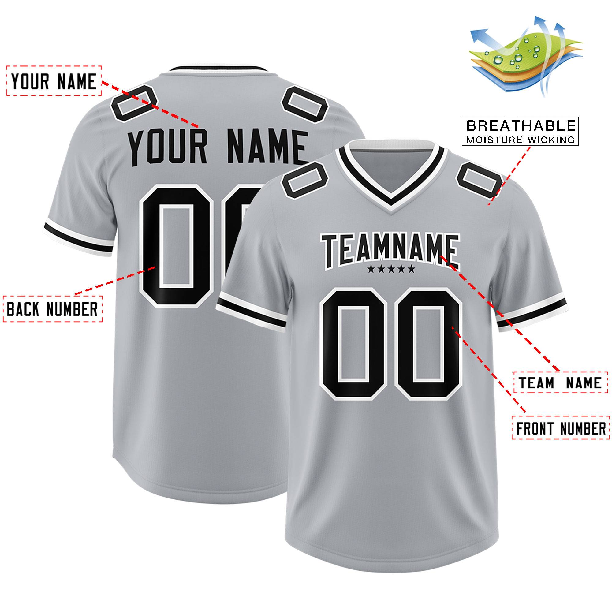 Custom Silver American Football Jersey