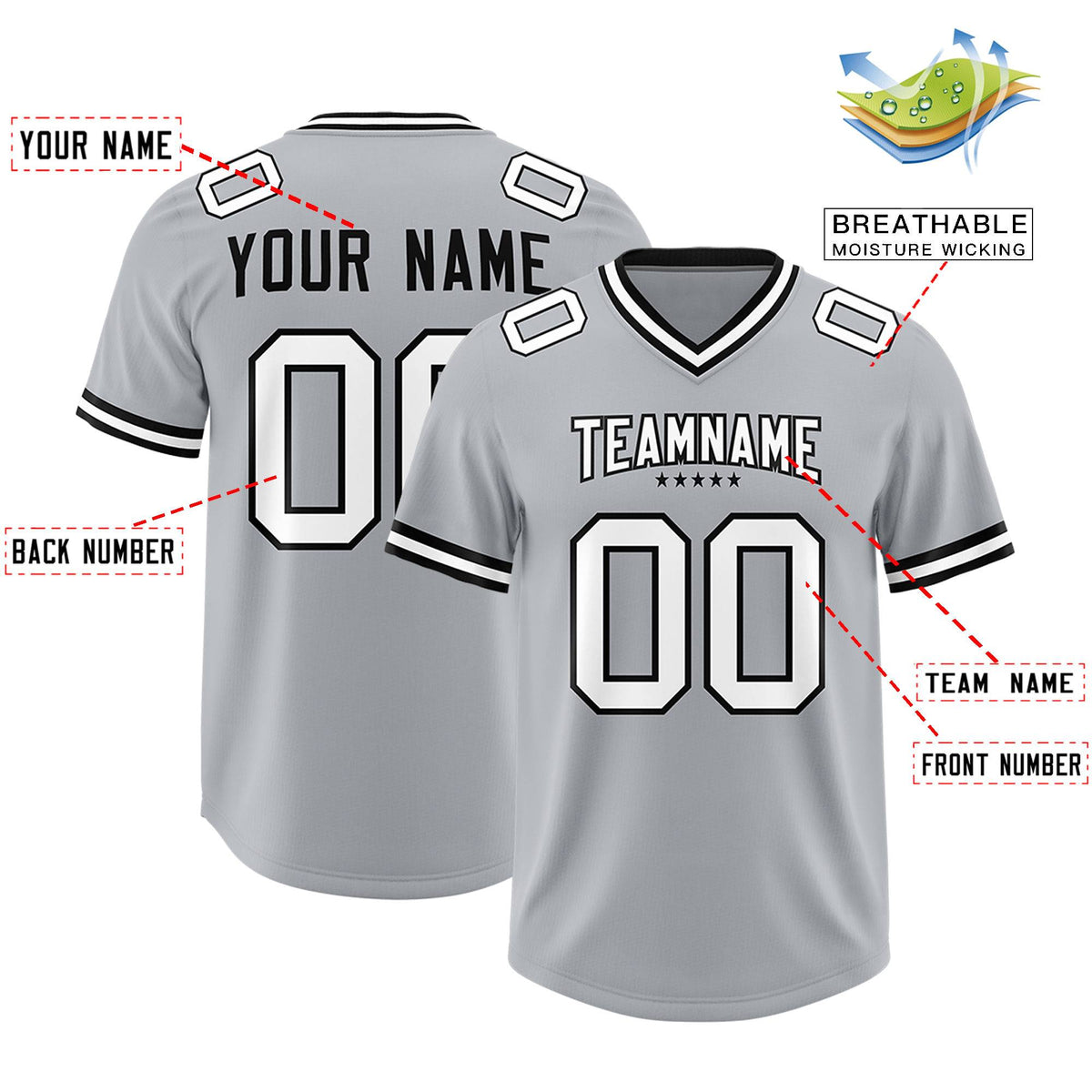 Custom Silver American Football Jersey