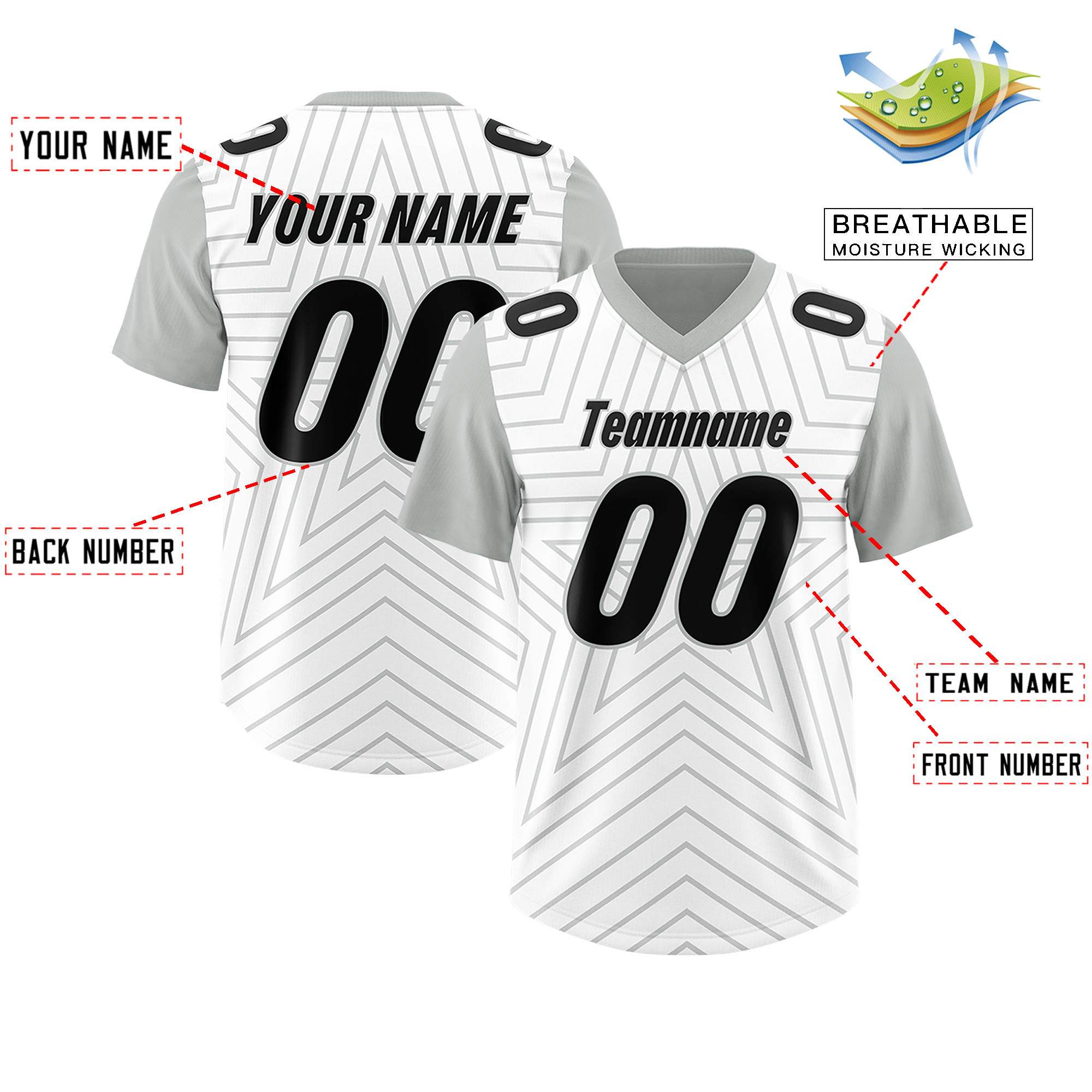 Custom White Gray Personalized Star Pattern Raglan Sleeves Authentic American Football Jersey