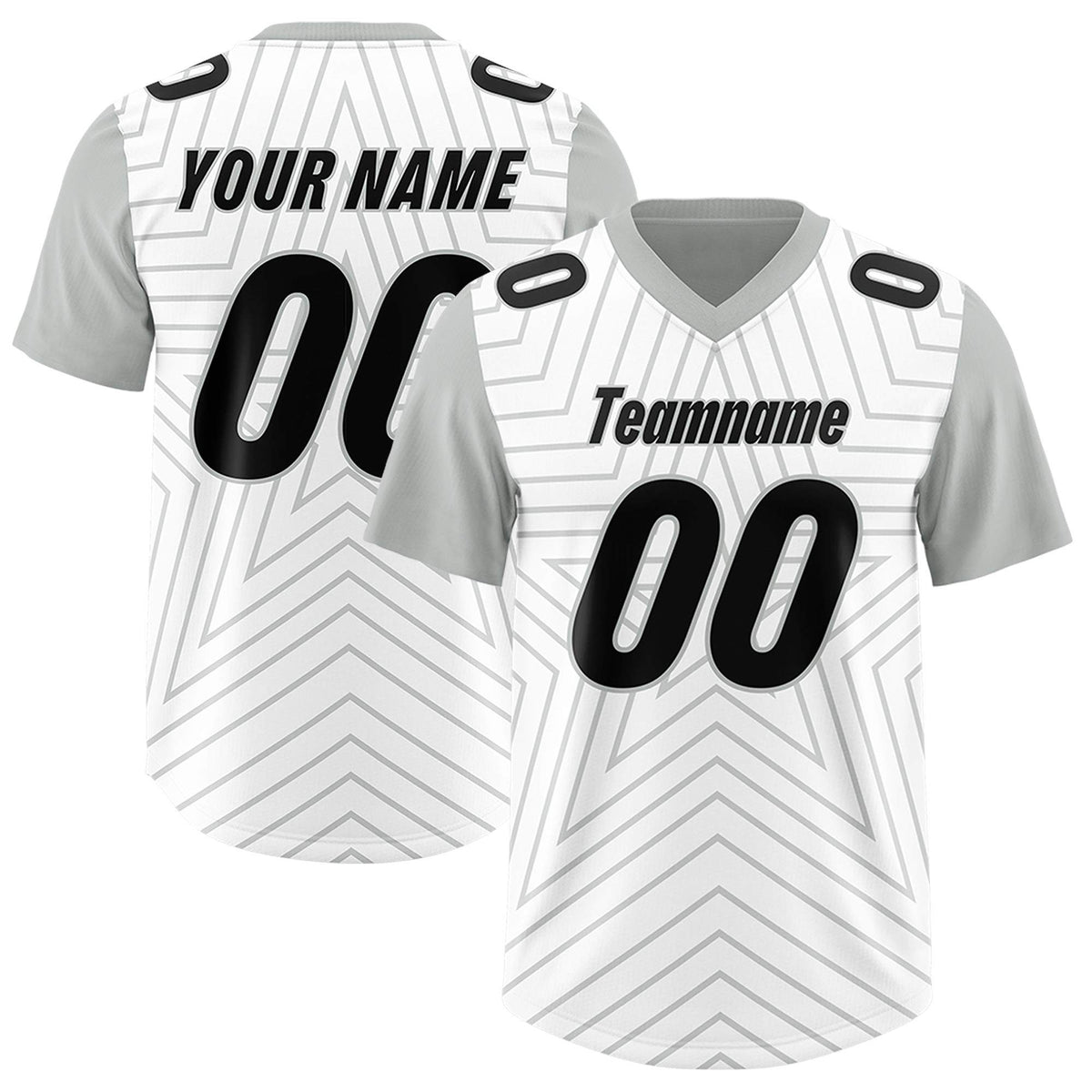 Custom White Gray Personalized Star Pattern Raglan Sleeves Authentic American Football Jersey