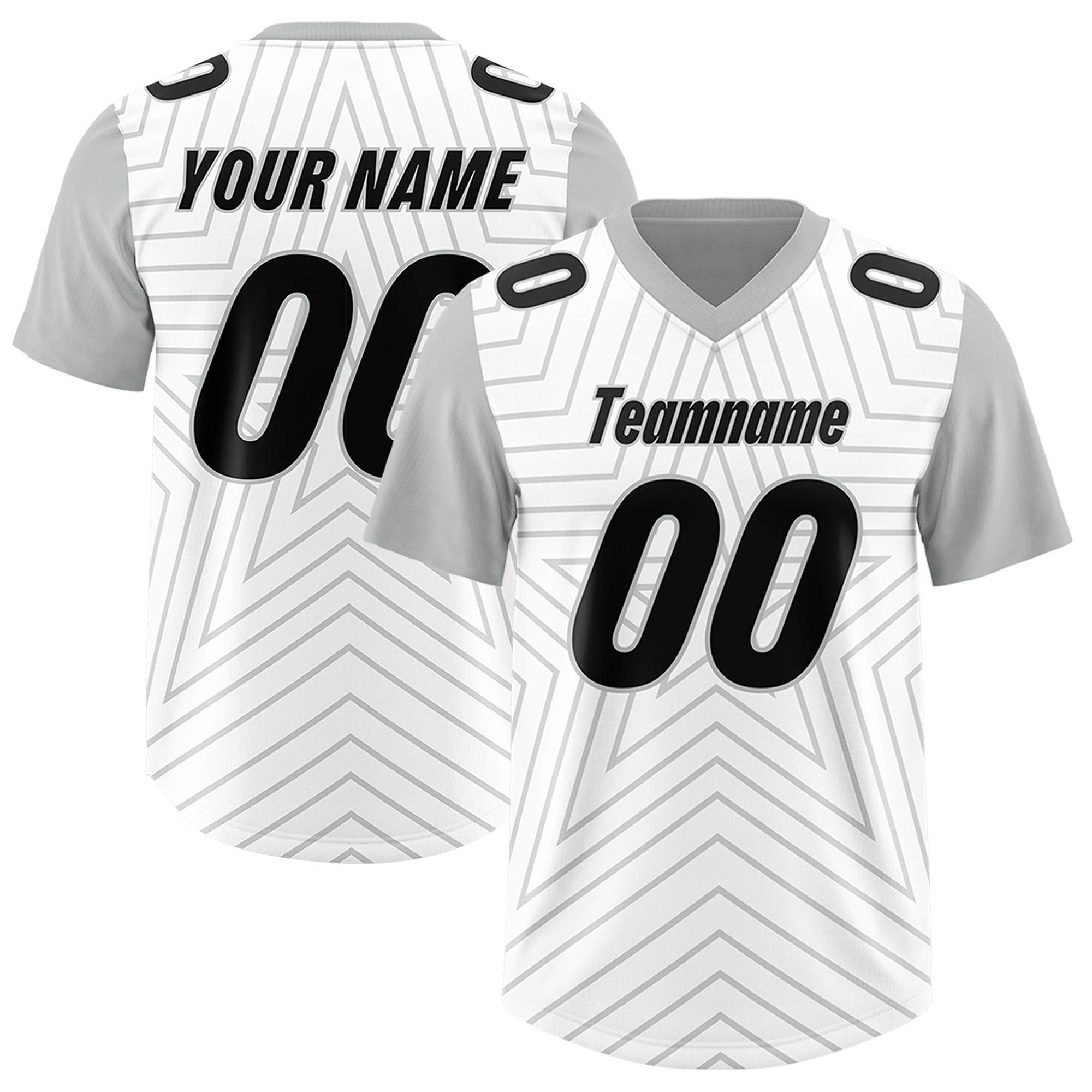 Custom White Gray Personalized Star Pattern Raglan Sleeves Authentic American Football Jersey
