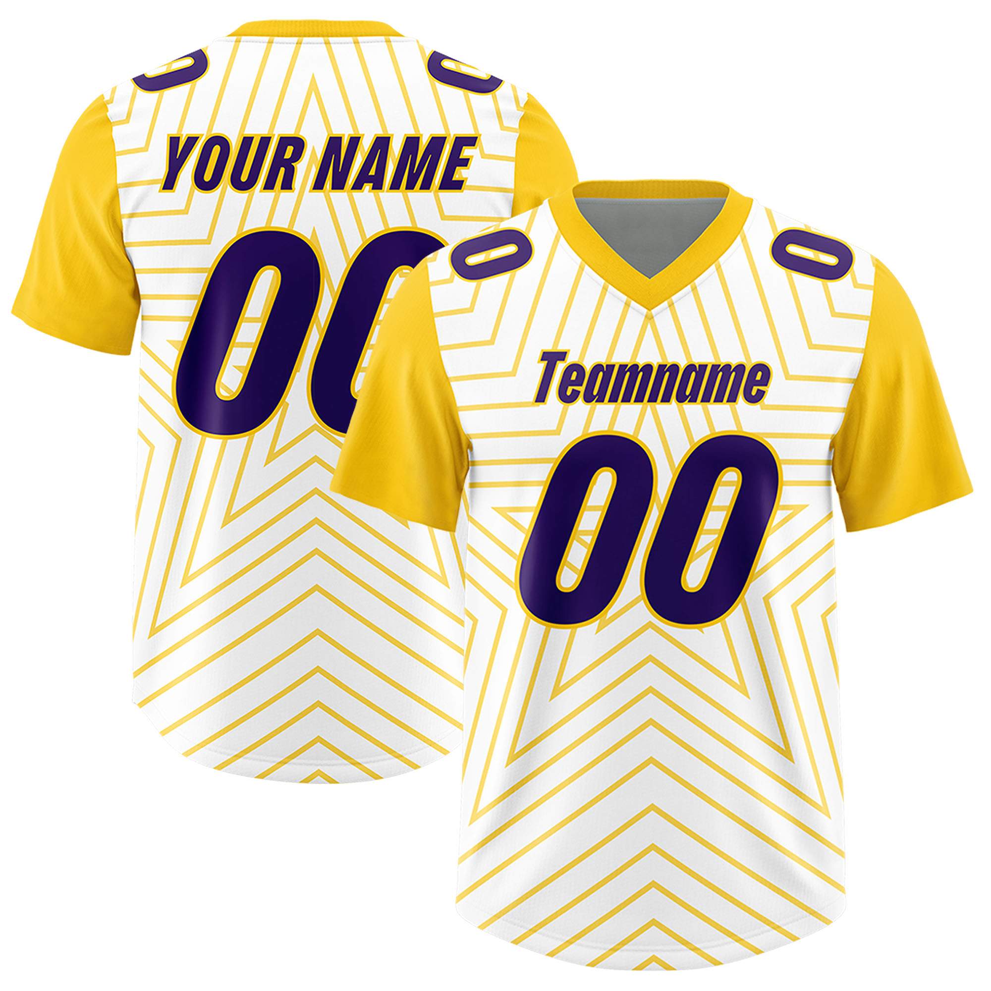 Custom White Gold Personalized Star Pattern Raglan Sleeves Authentic American Football Jersey
