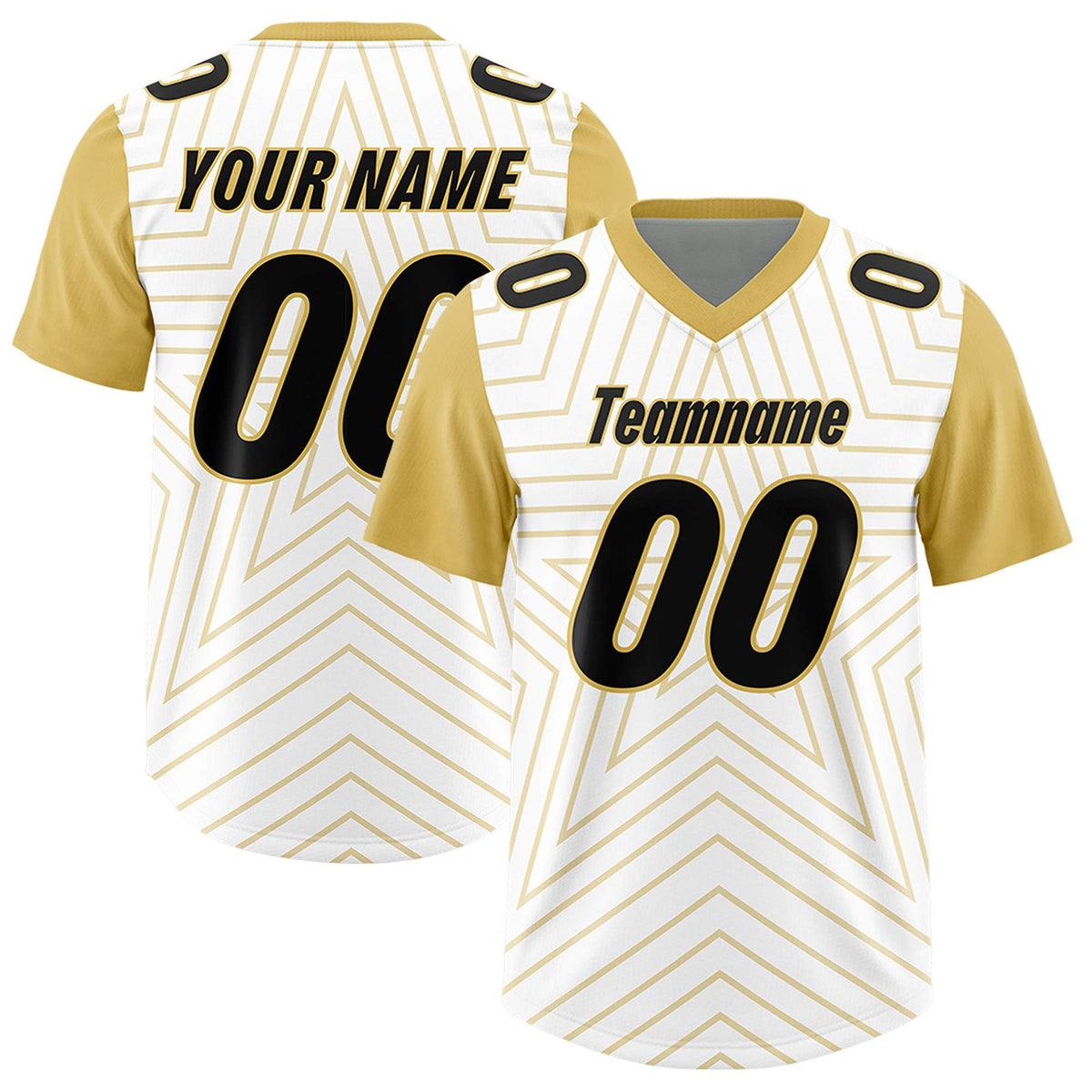 Custom White Old Gold Personalized Star Pattern Raglan Sleeves Authentic American Football Jersey
