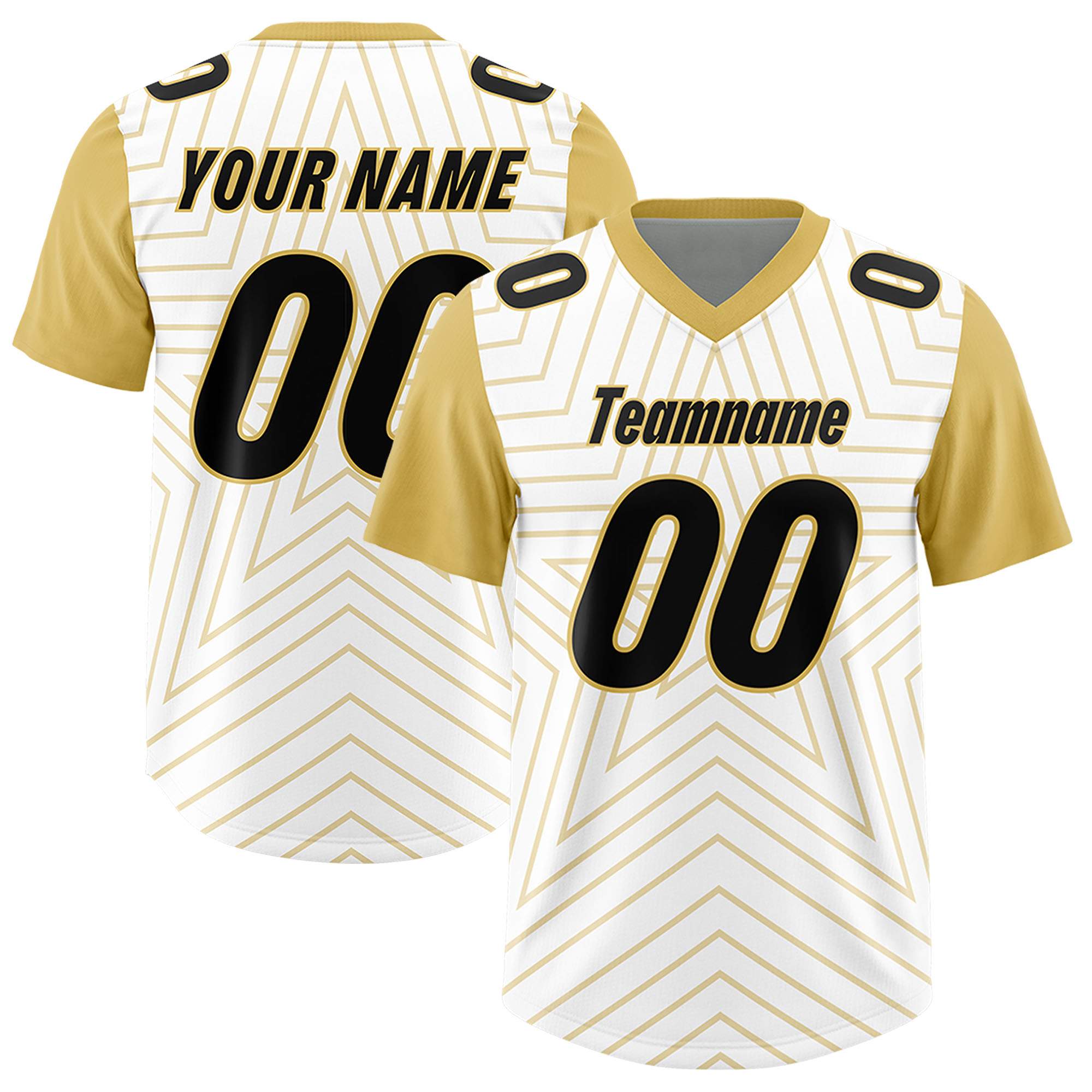 Custom White Old Gold Personalized Star Pattern Raglan Sleeves Authentic American Football Jersey